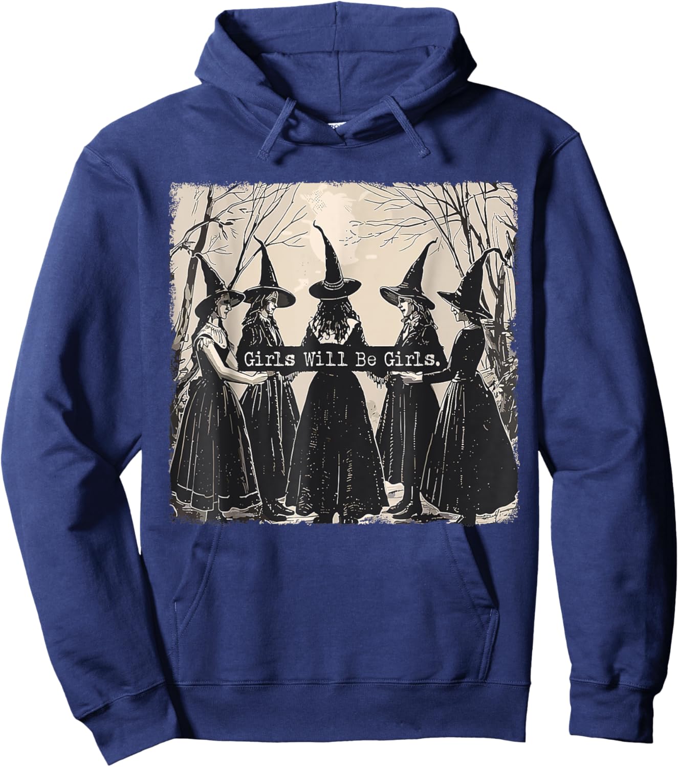 Girl Will Be Girl Funny Witch Halloween Vibes Feminist Hoodie - Hoodie | Navy