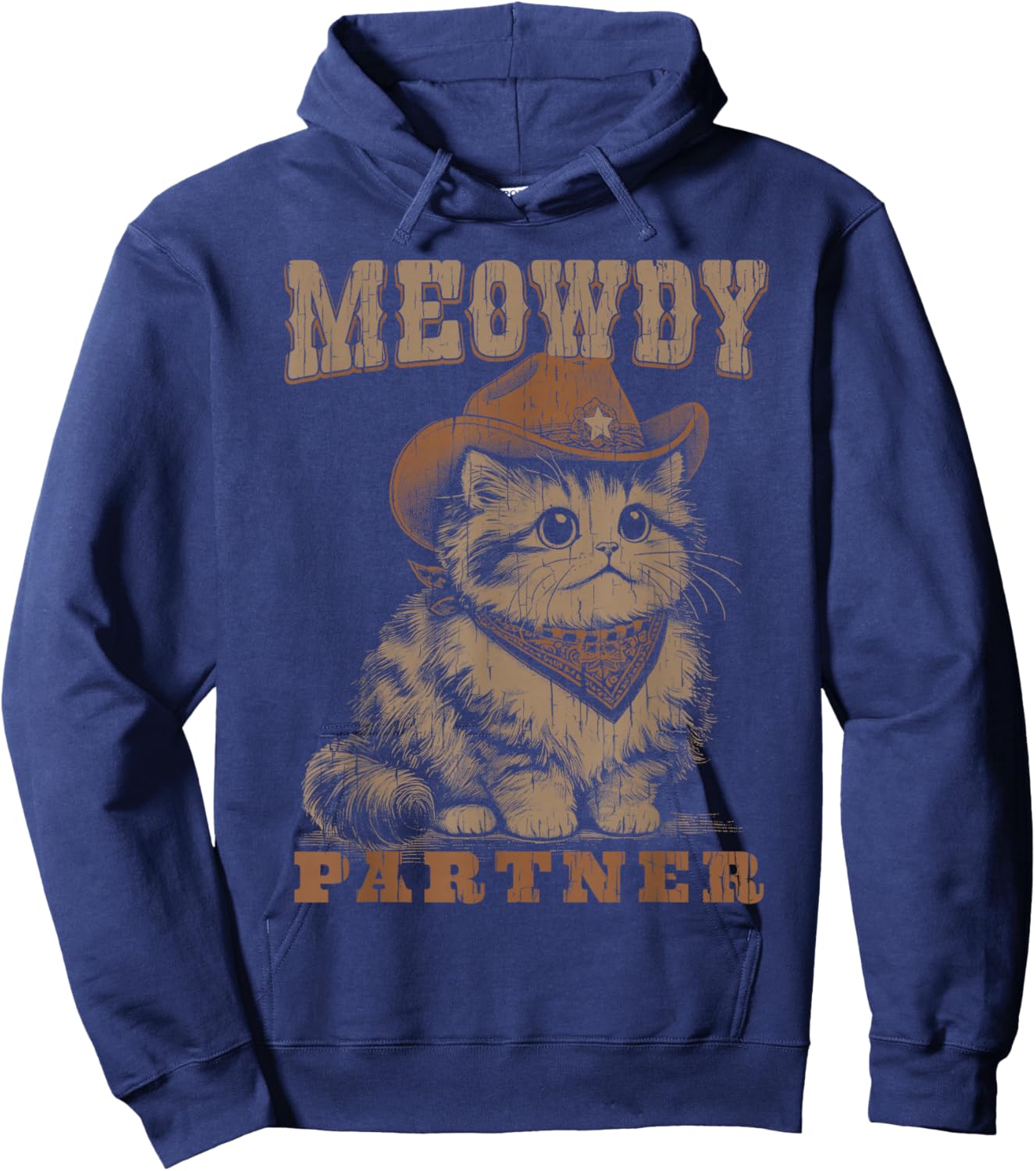 Meowdy Partner Funny Cat Cowboy Vintage Graphic Hoodie - Hoodie | Navy
