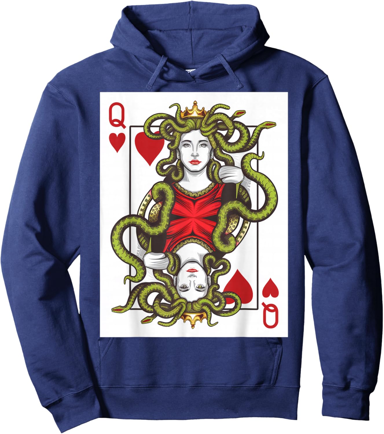 Medusa Queen of Hearts Playing Card Gambling Funny Poker Hoodie - Hoodie | Navy