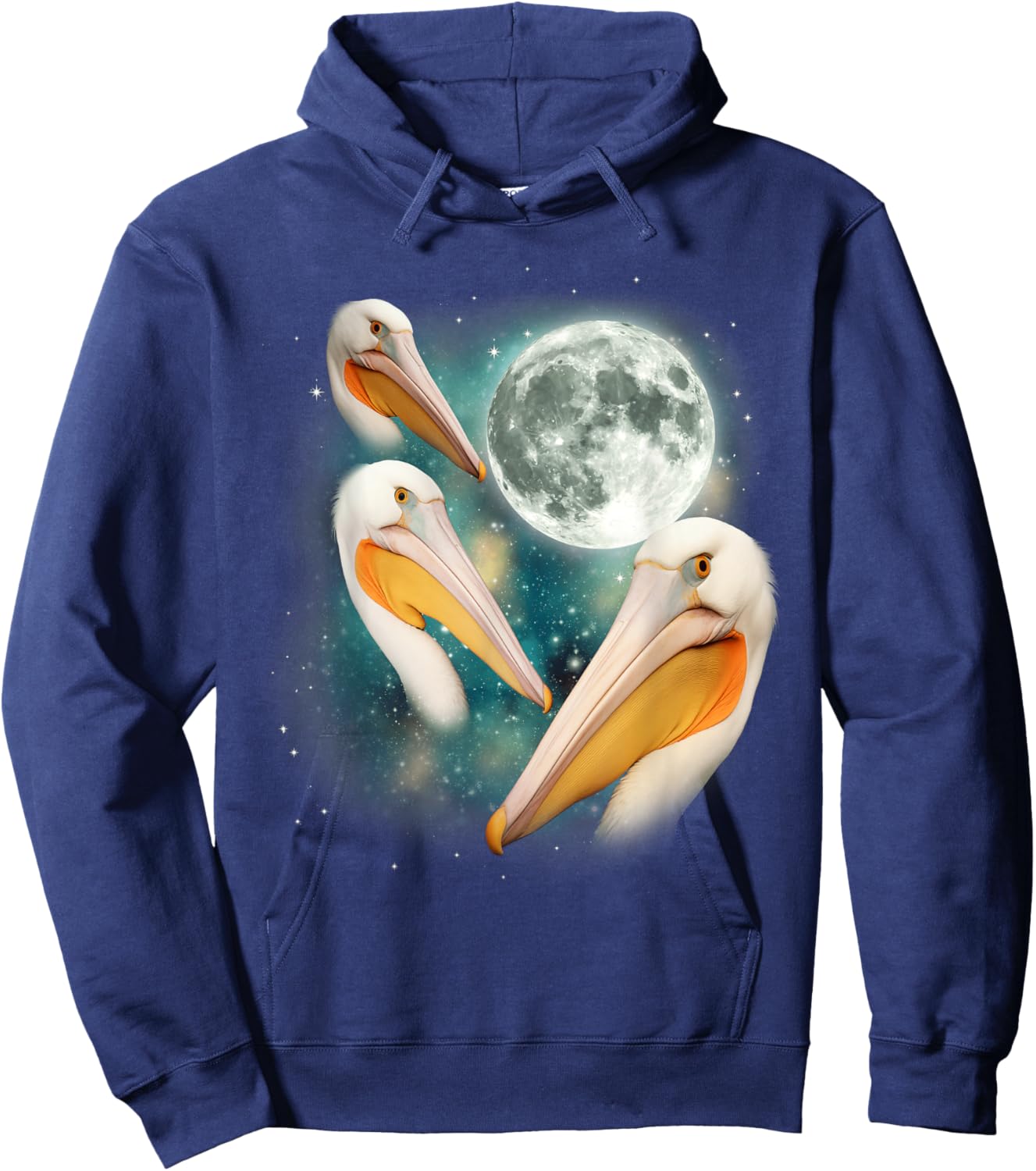3 Pelican Moon | Three Pelicans 3 Moon Ocean Wildlife Bird Hoodie - Hoodie | Navy