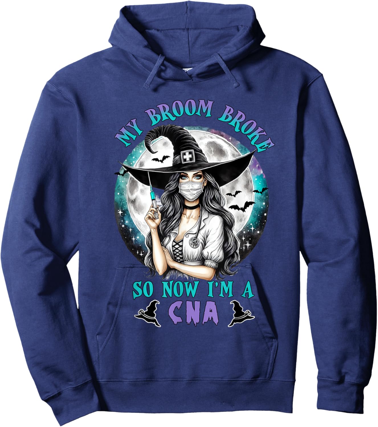 My Broom Broke So Now I'm a CNA Nurse Crew Halloween Women Hoodie - Hoodie | Navy