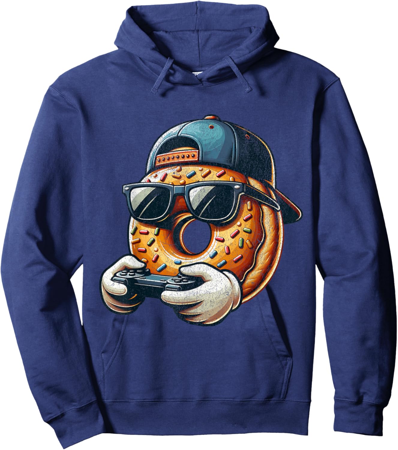 Cool Donut Playing Video Games. Funny Video Games Donuts Hoodie - Hoodie | Navy