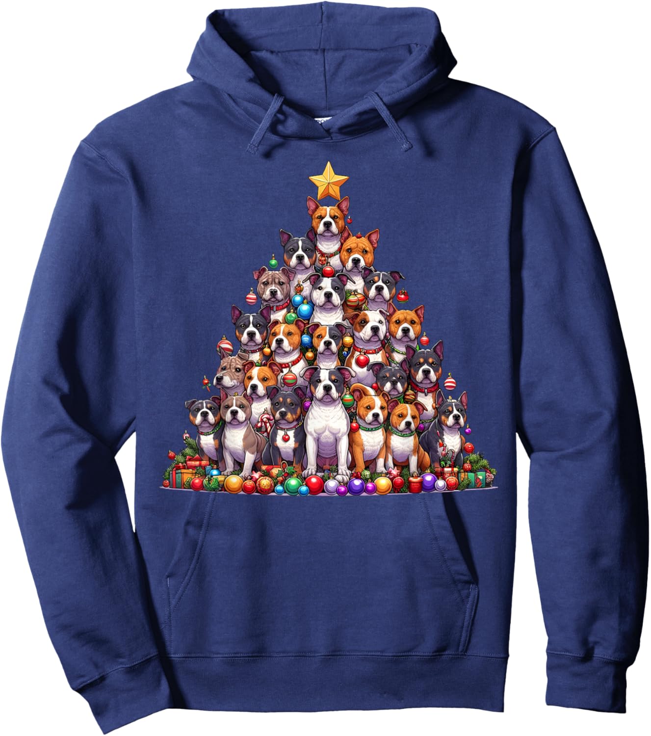 Cute American Staffordshire Terrier Christmas Tree Dog Kids Hoodie - Hoodie | Navy