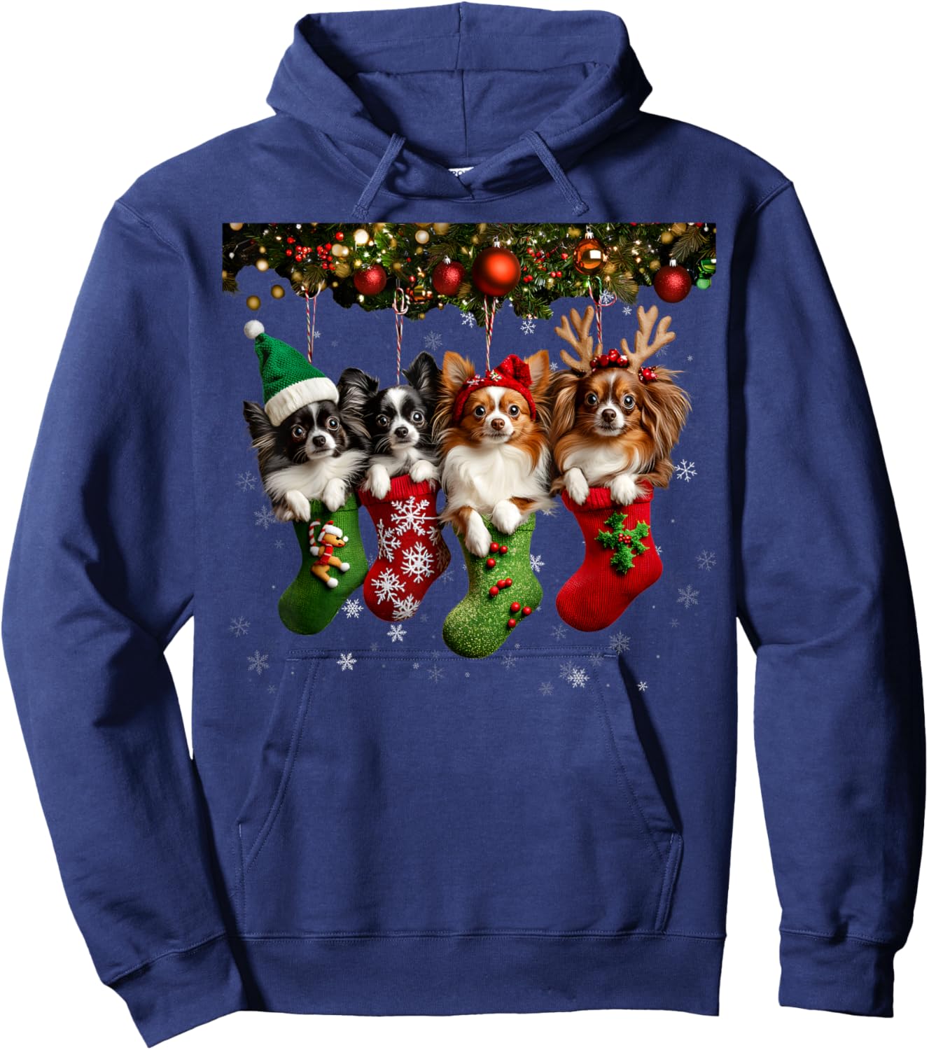 Papillon Christmas Lights Funny Xmas Dog Lover Women Kids Hoodie - Hoodie | Navy