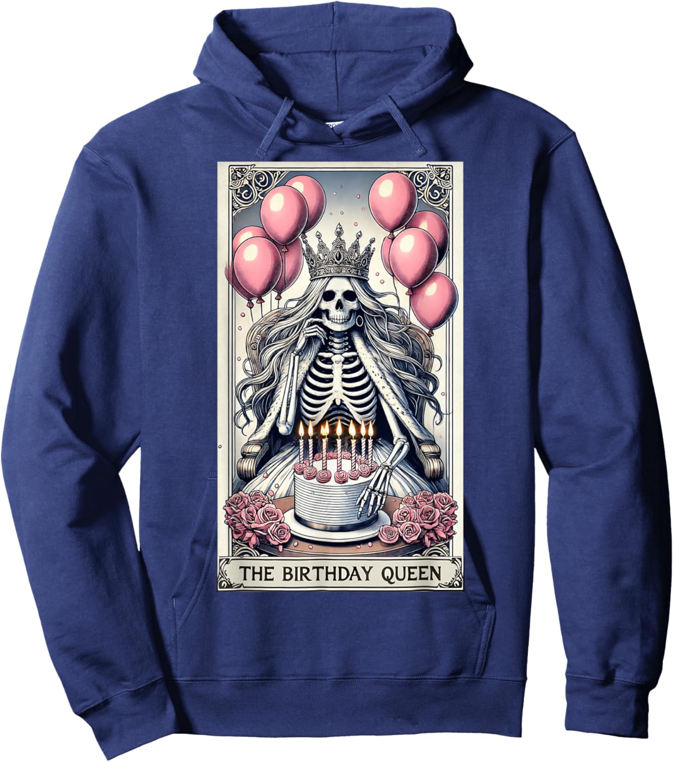 Birthday Queen Tarot Card Cute Gothic Skeleton Halloween Hoodie - Hoodie | Navy