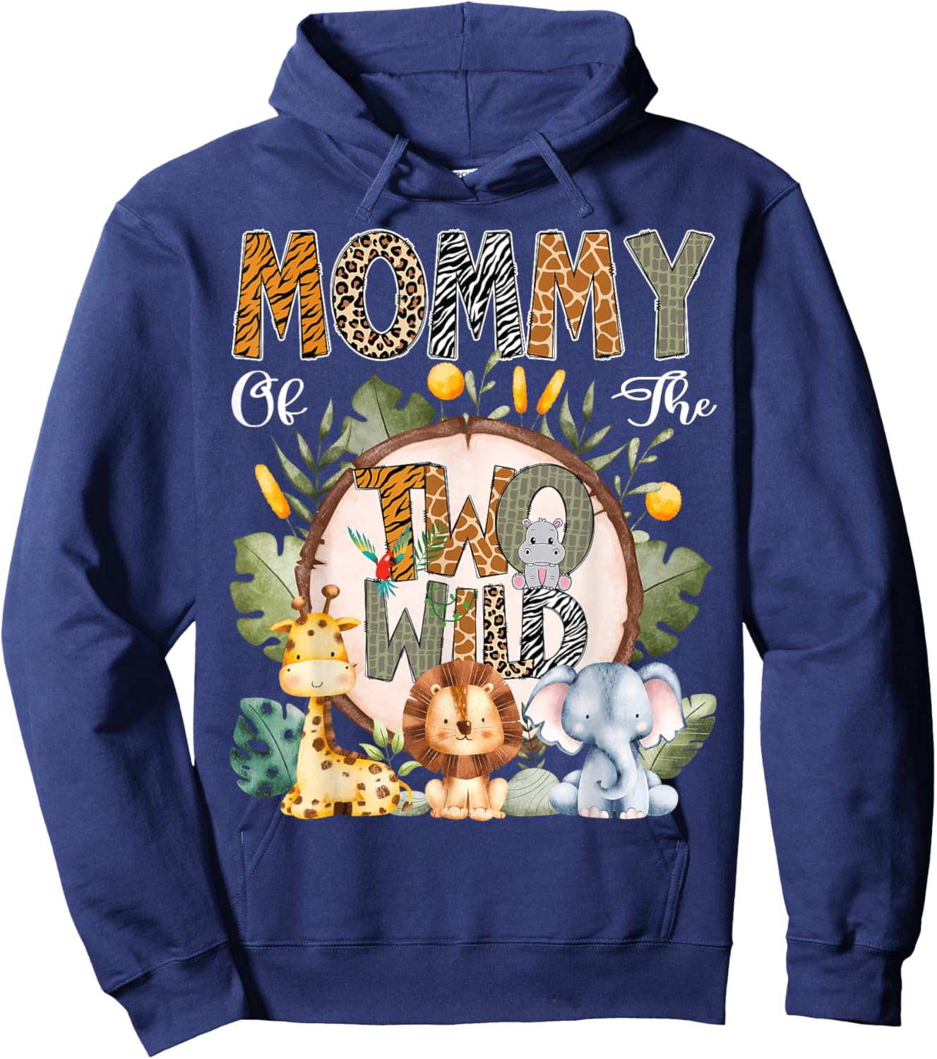 Mommy Of The Two Wild Animal Safari 2Nd Birthday Party Hoodie - Hoodie | Navy