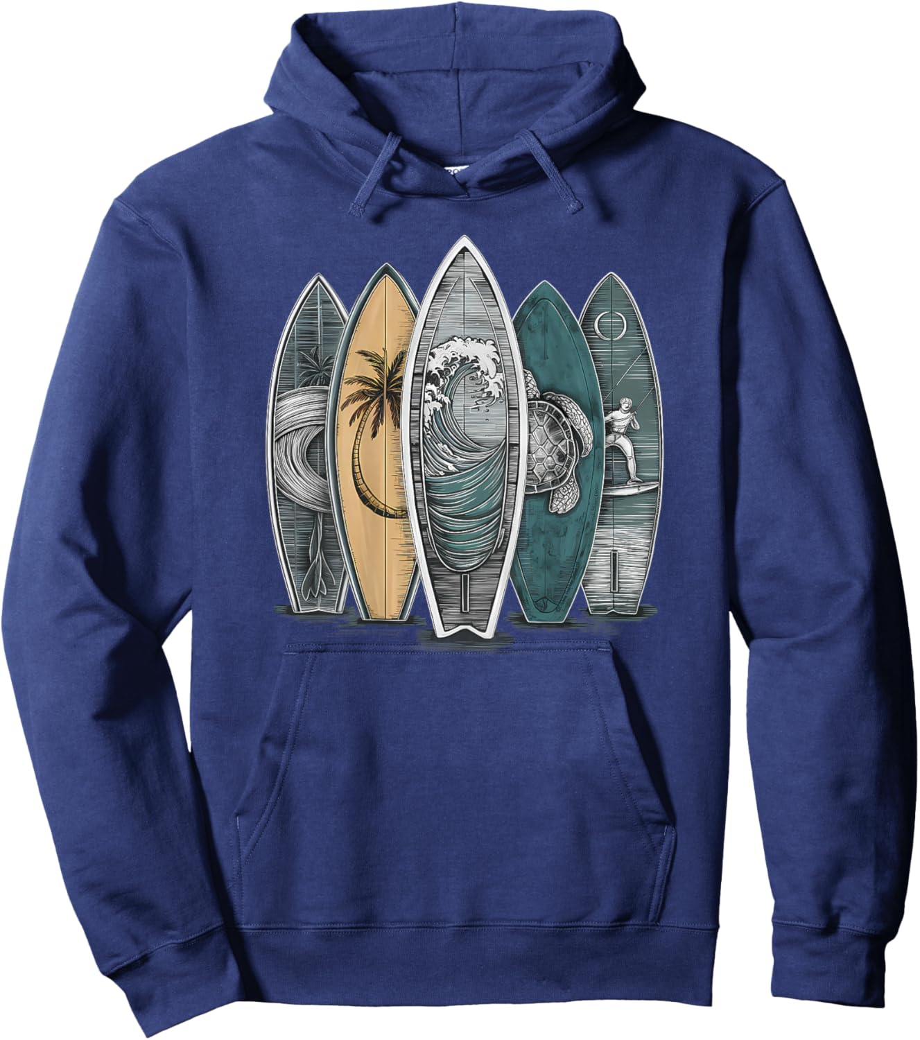 On Back Surfing Tropical Surfboards Vintage Surfboard Surfer Hoodie - Hoodie | Navy