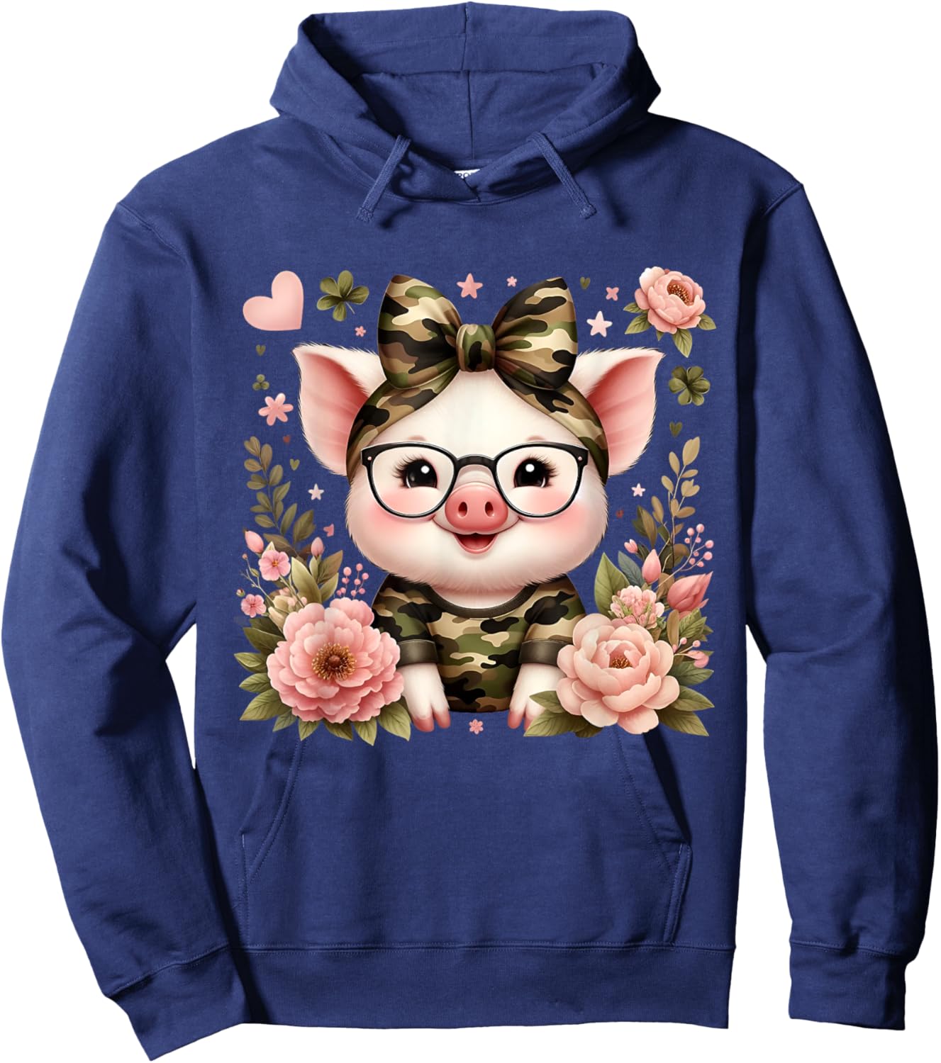 Cute Pig Camouflage Camo Coquette Bow Headband Flower Hoodie - Hoodie | Navy