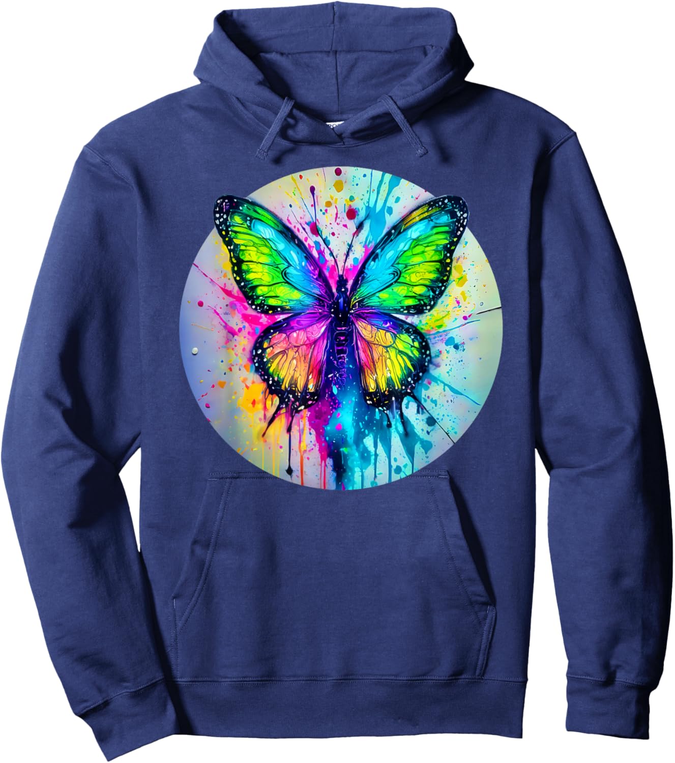 Bright Butterfly Spray Splatter Dripping Paint Pop Art Style Hoodie - Hoodie | Navy