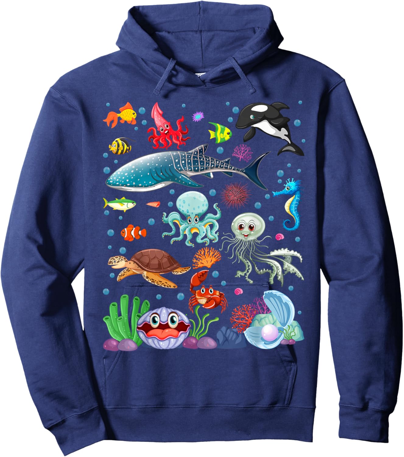 Cute Sea Animals Kids Children Ocean Creatures Clownfish Hoodie - Hoodie | Navy