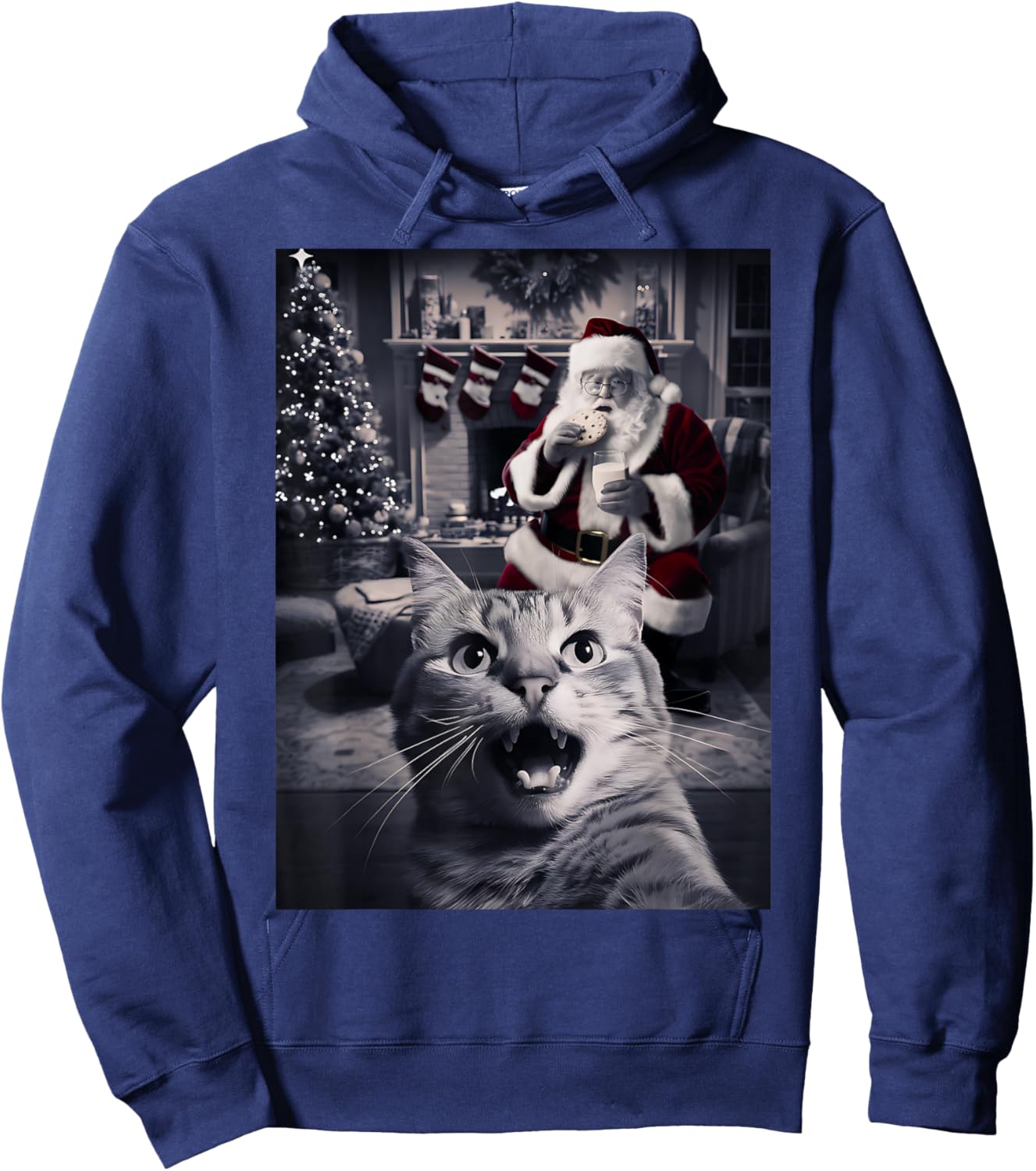 Funny Cat Selfie Santa Christmas Hoodie - Hoodie | Navy