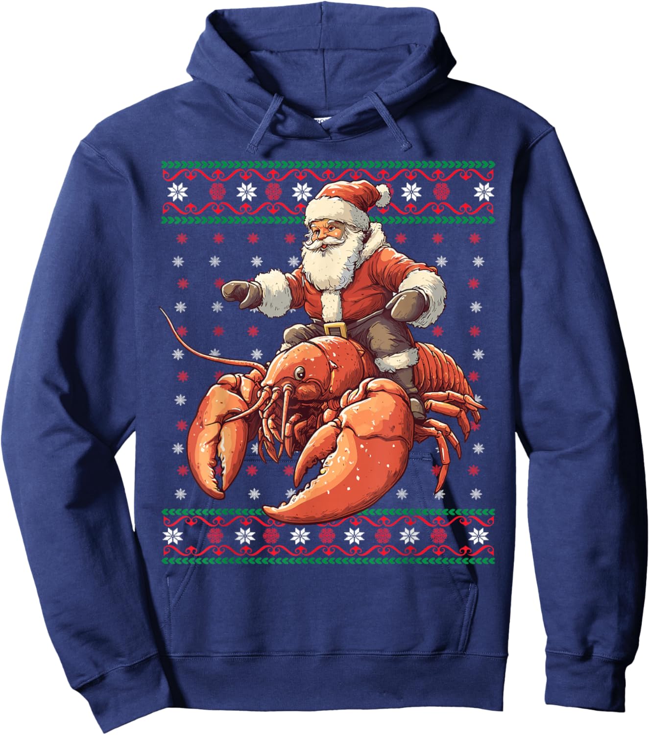 Santa Riding Lobster Funny Lobster Ugly Christmas Pajama Hoodie - Hoodie | Navy