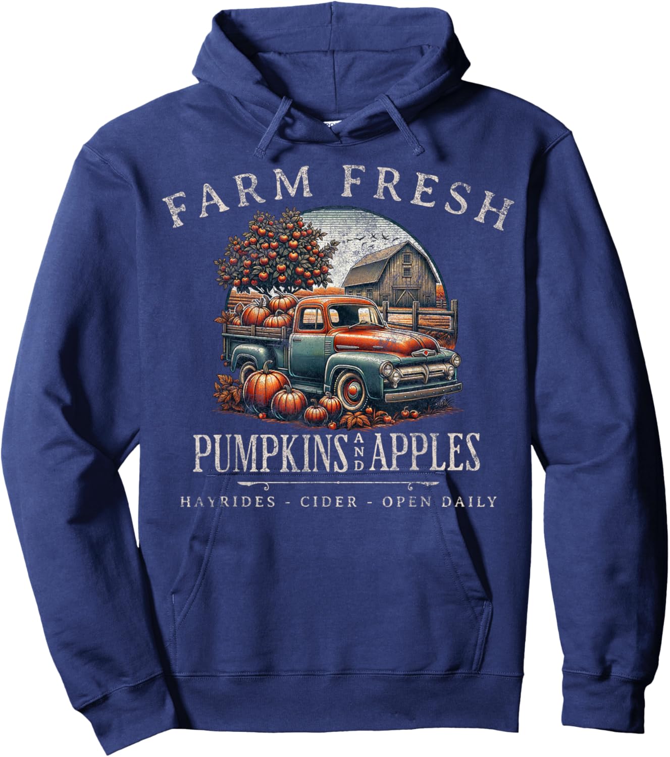 Farm Fresh Pumpkins Apple Orchard Pumpkin Patch Rustic Fall Hoodie - Hoodie | Navy