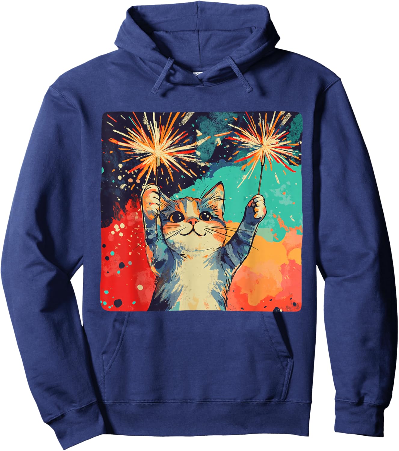 Cute celebrating Cat for Happy New Year Lovers Hoodie - Hoodie | Navy