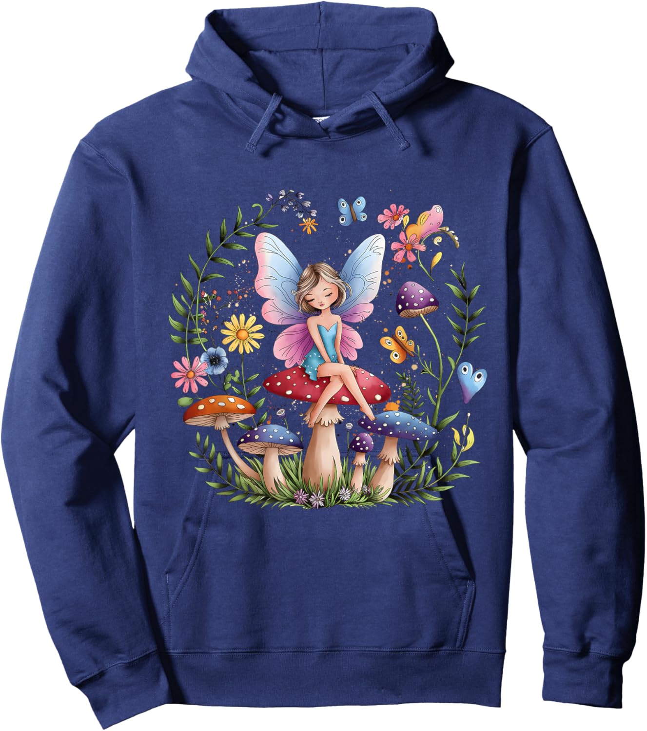 Enchanted Forest Fairy Fantasy Mystical Butterfly Mushroom Hoodie - Hoodie | Navy