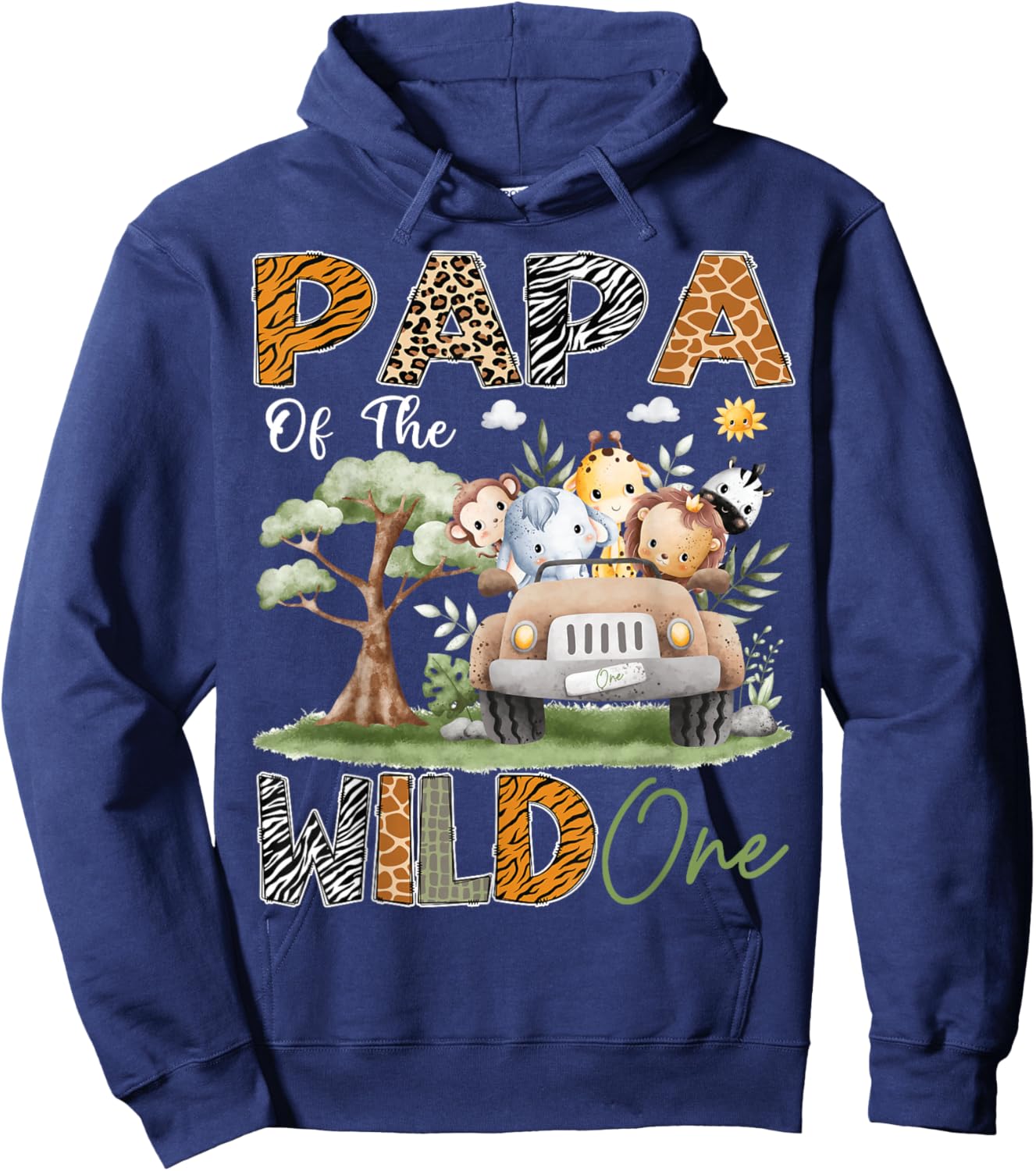 Papa Of The Wild One 1St Birthday Safari Jungle Animal Hoodie - Hoodie | Navy