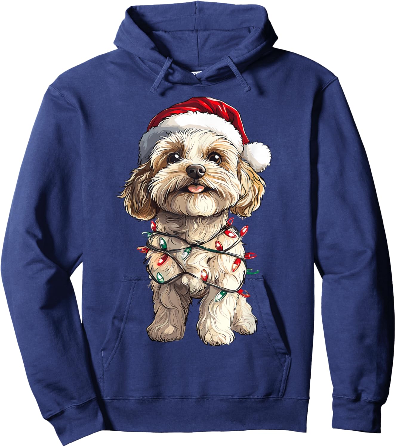 Cavachon Santa Christmas Tree Lights Xmas Dog Lover Pajama Hoodie - Hoodie | Navy
