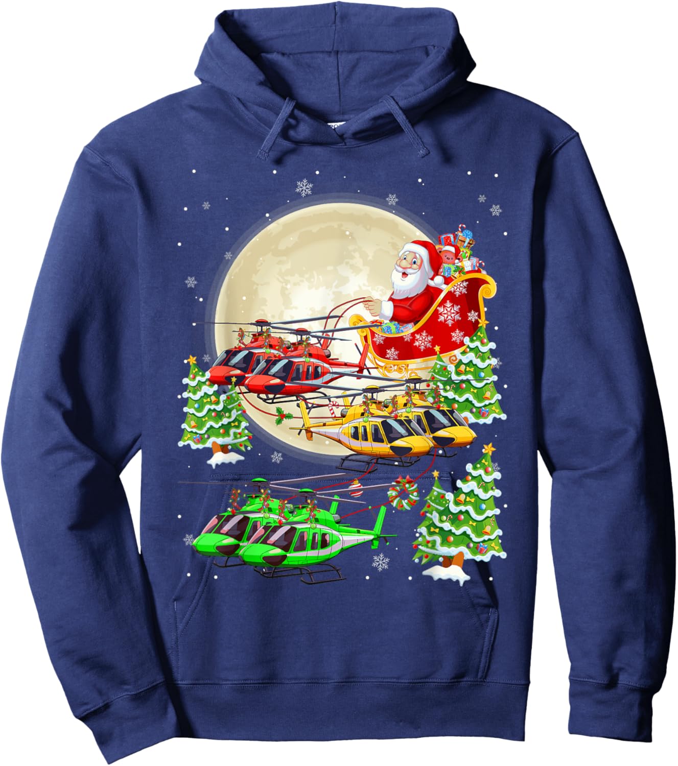 Funny Helicopters Reindeer Riding Santa Sleigh Xmas Boys Hoodie - Hoodie | Navy