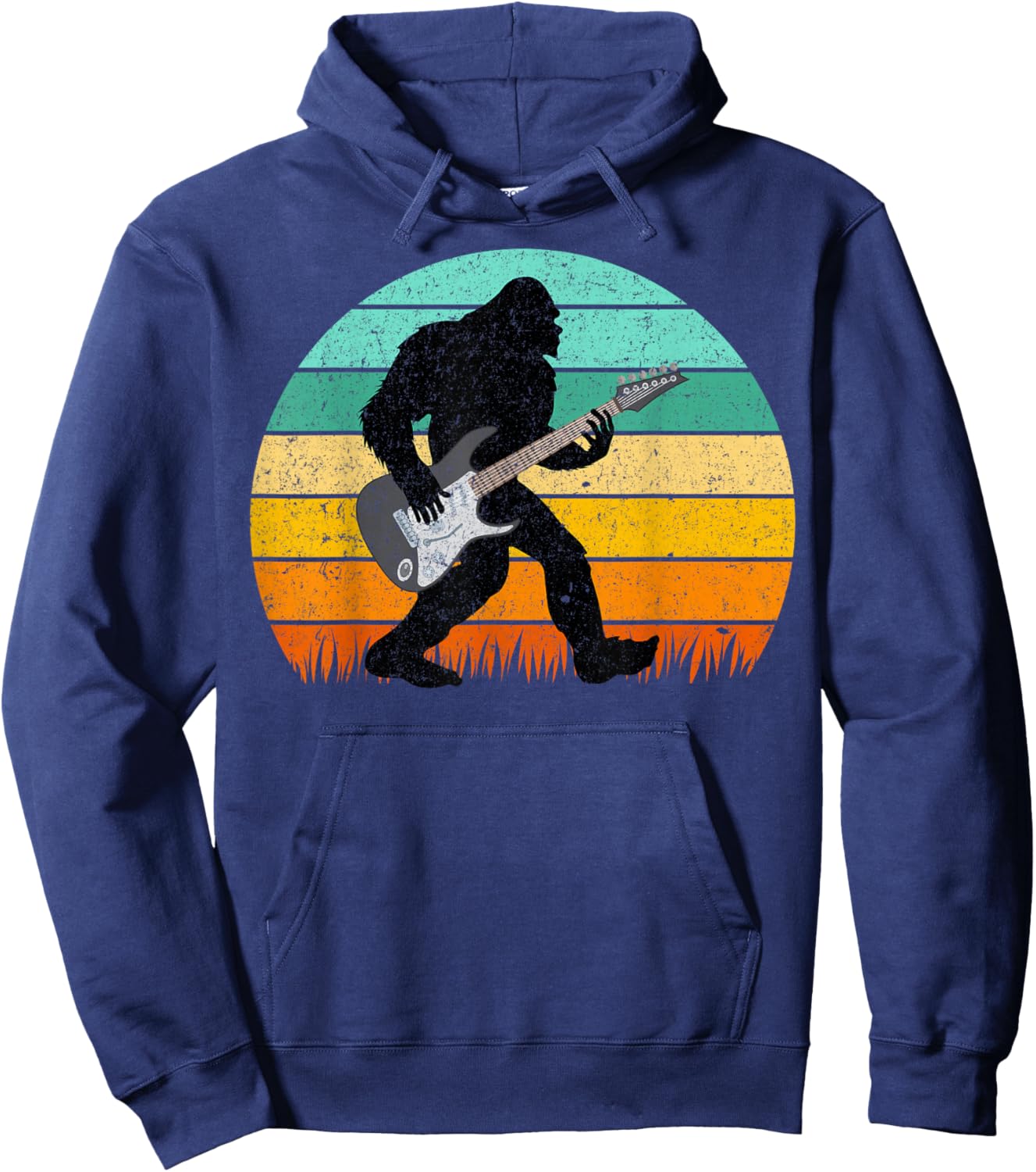 Bigfoot Playing Guitar Retro Vintage Sasquatch Guitarist Hoodie - Hoodie | Navy