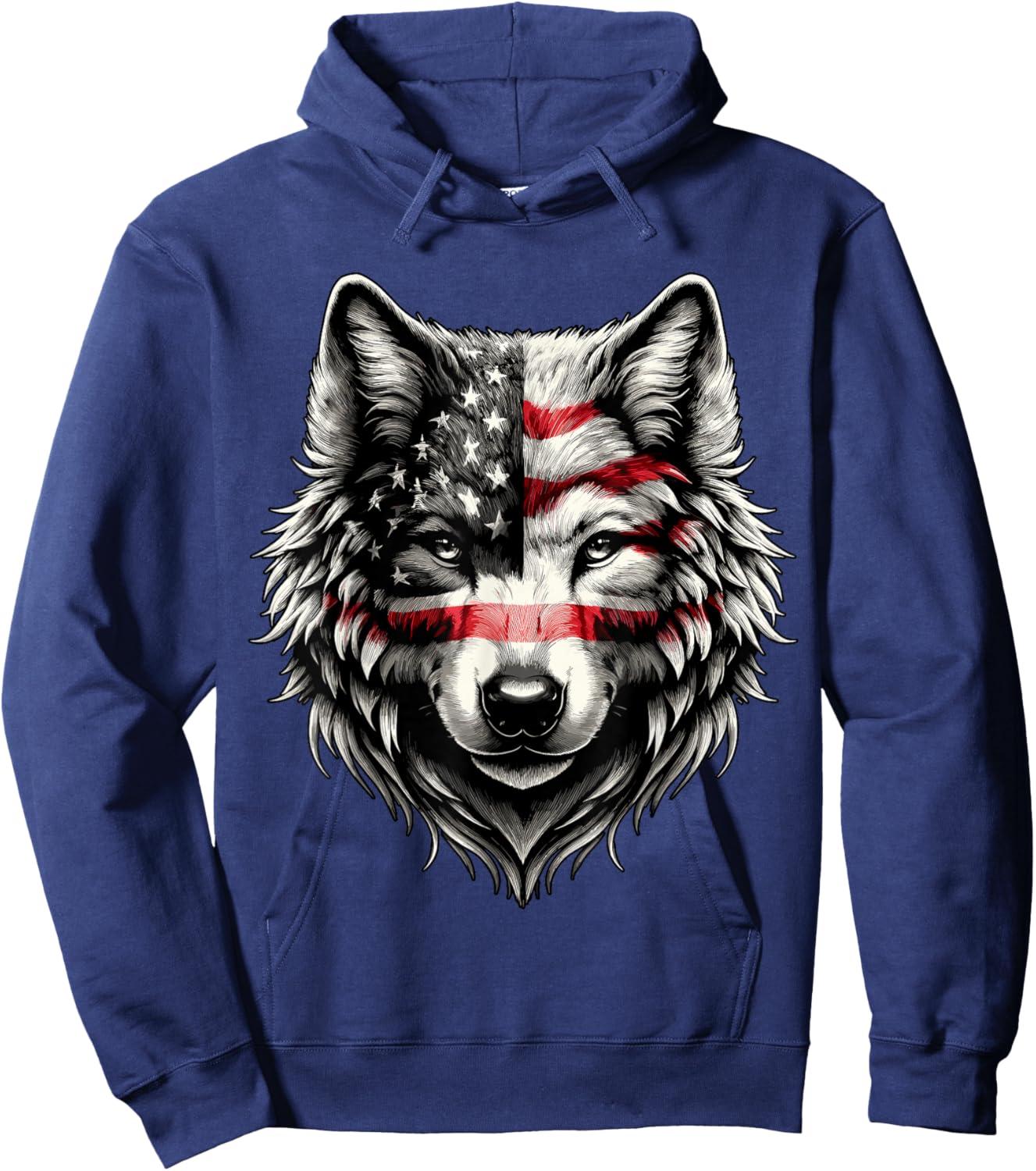 Wolf with USA Flag 4th of July Hoodie - Hoodie | Navy