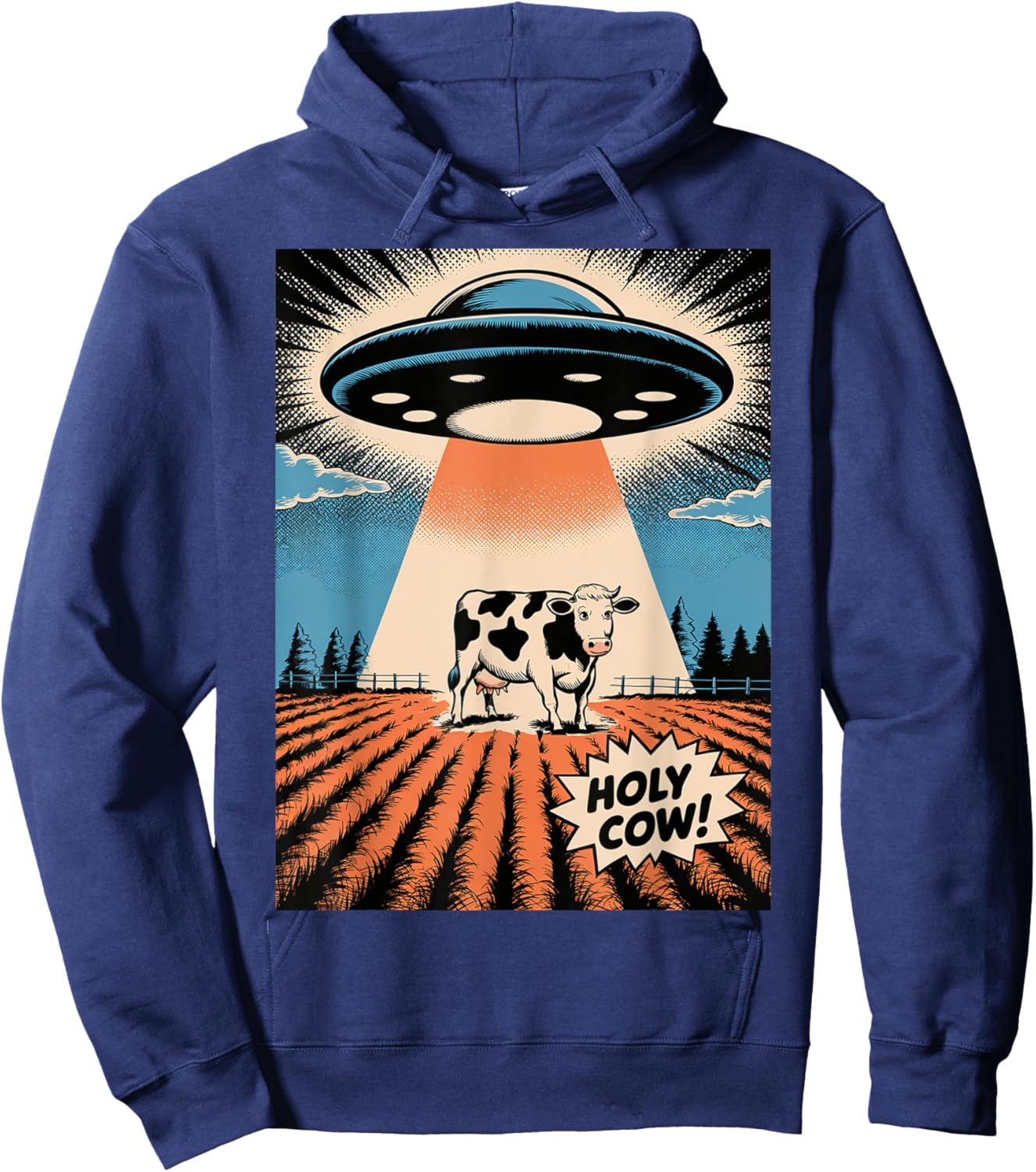 Holy Cow Funny Retro UFO Abduction Hoodie - Hoodie | Navy