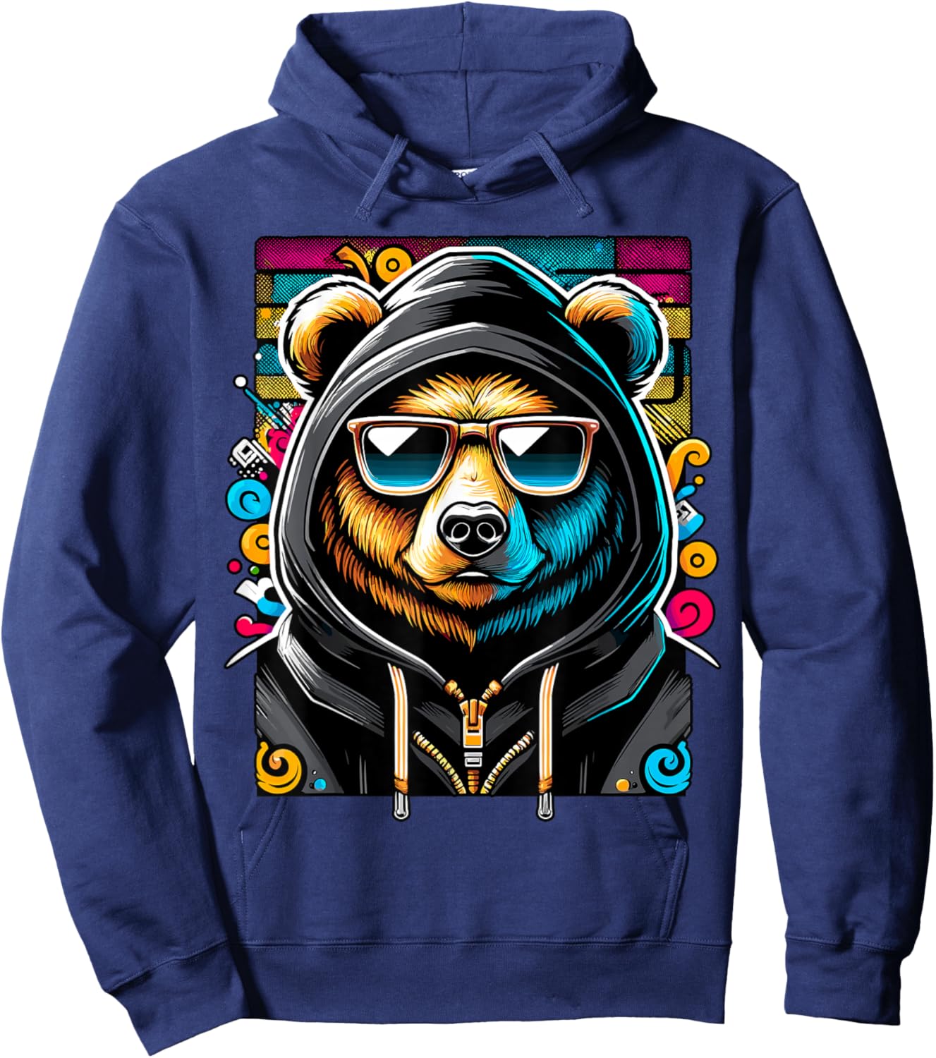 Hip Hop Teddy Bear with Sunglasses Rap Music Hoodie - Hoodie | Navy
