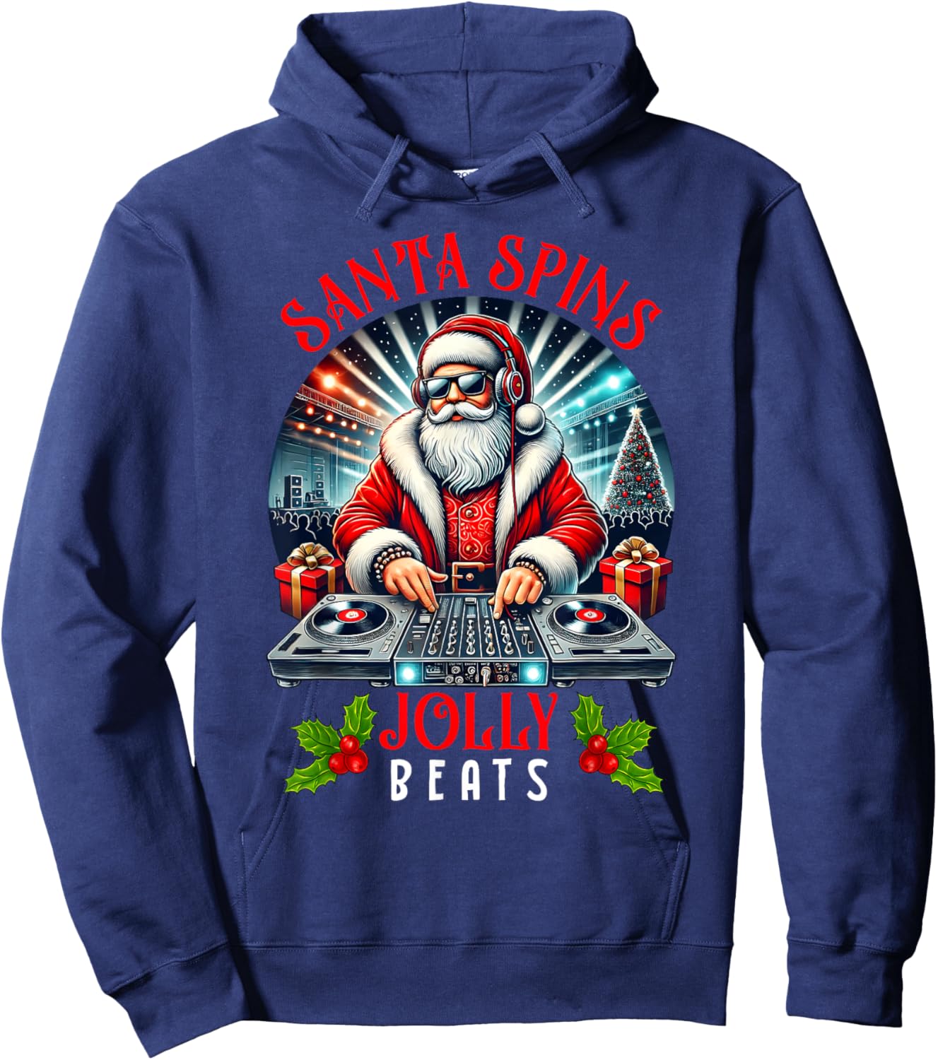 DJ Santa Spins Jolly Beats Christmas Party Music Lovers Pjs Hoodie - Hoodie | Navy