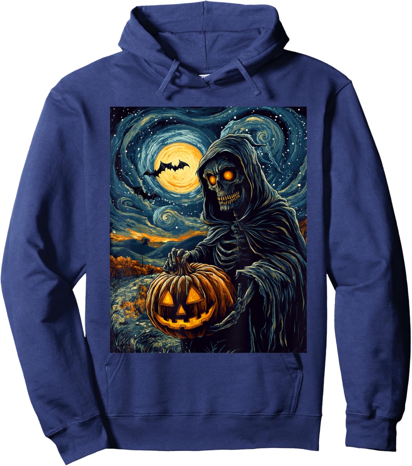 Halloween Spooky Pumpkin Design Scary Grim Reaper Halloween Hoodie - Hoodie | Navy