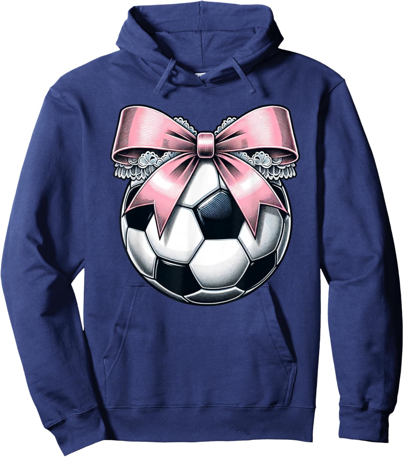 Soccer Coquette Bow Cute Soccer Graphic Girls Hoodie - Hoodie | Navy