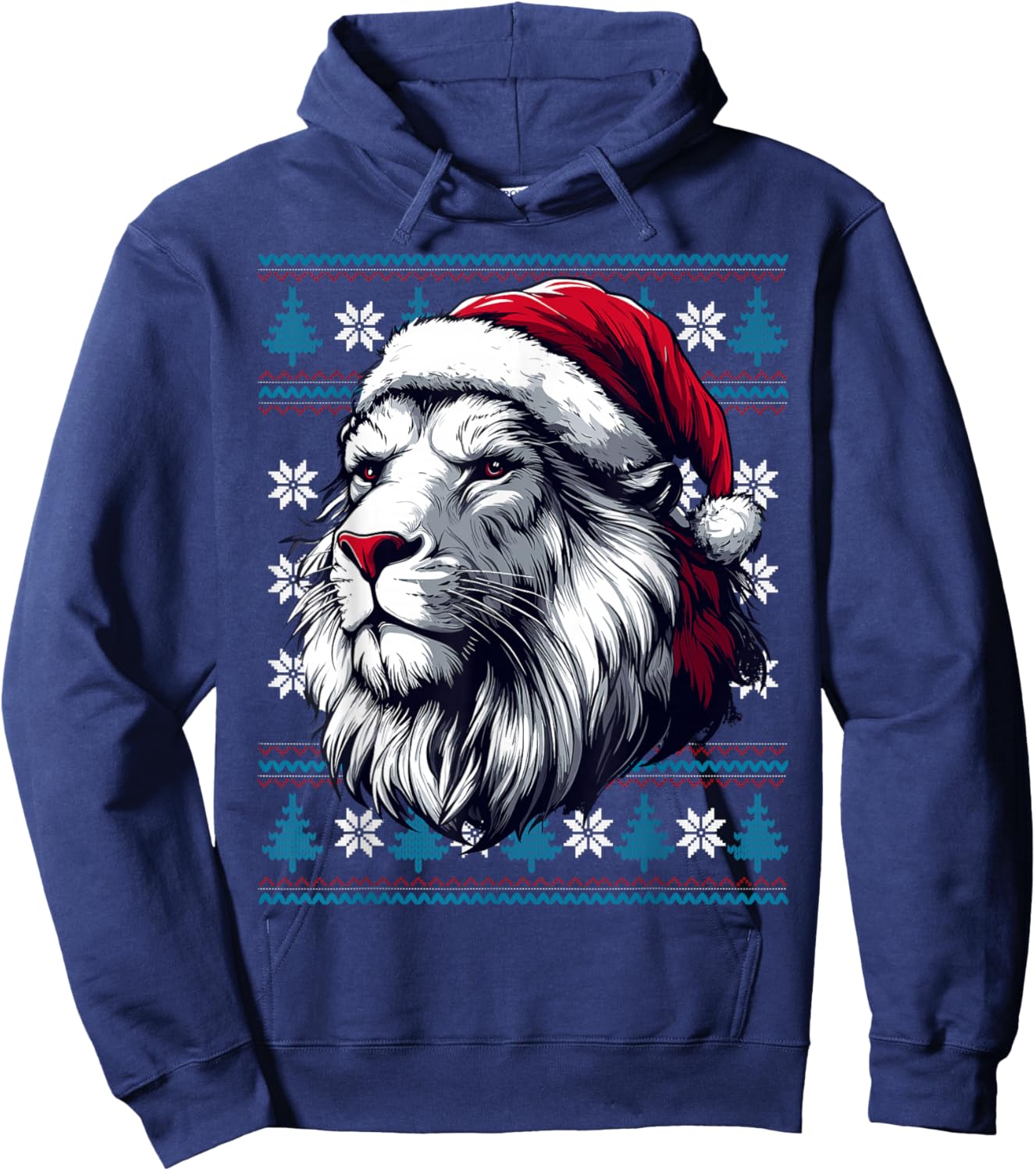 Lion Santa Hat Ugly Christmas Sweater Lion Lovers Holiday Hoodie - Hoodie | Navy