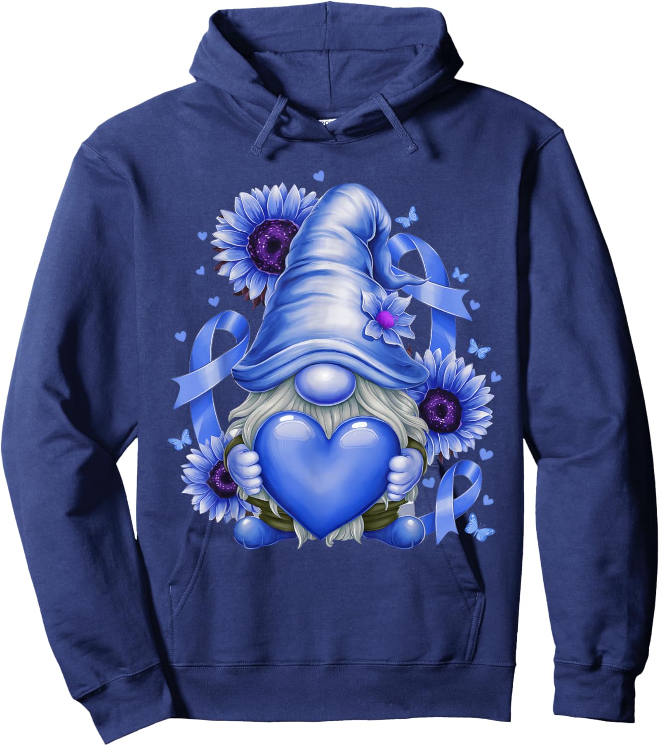 Gnome Diabetic November Diabetes Month Ribbon Blue Awareness Hoodie - Hoodie | Navy