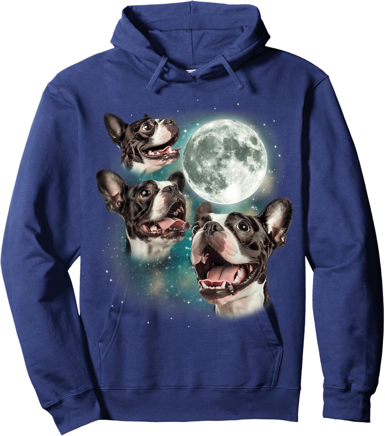 Three Boston Terrier Moon | 3 Cute Terriers Canine Pet Lover Hoodie - Hoodie | Navy