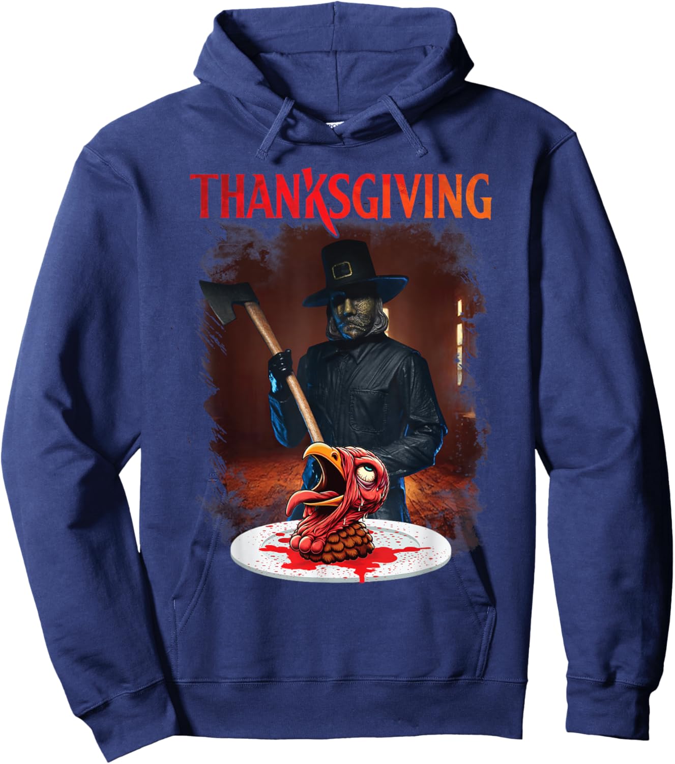 Home for Man Thanksgiving Day Horror Movies Cutting Turkey Hoodie - Hoodie | Navy