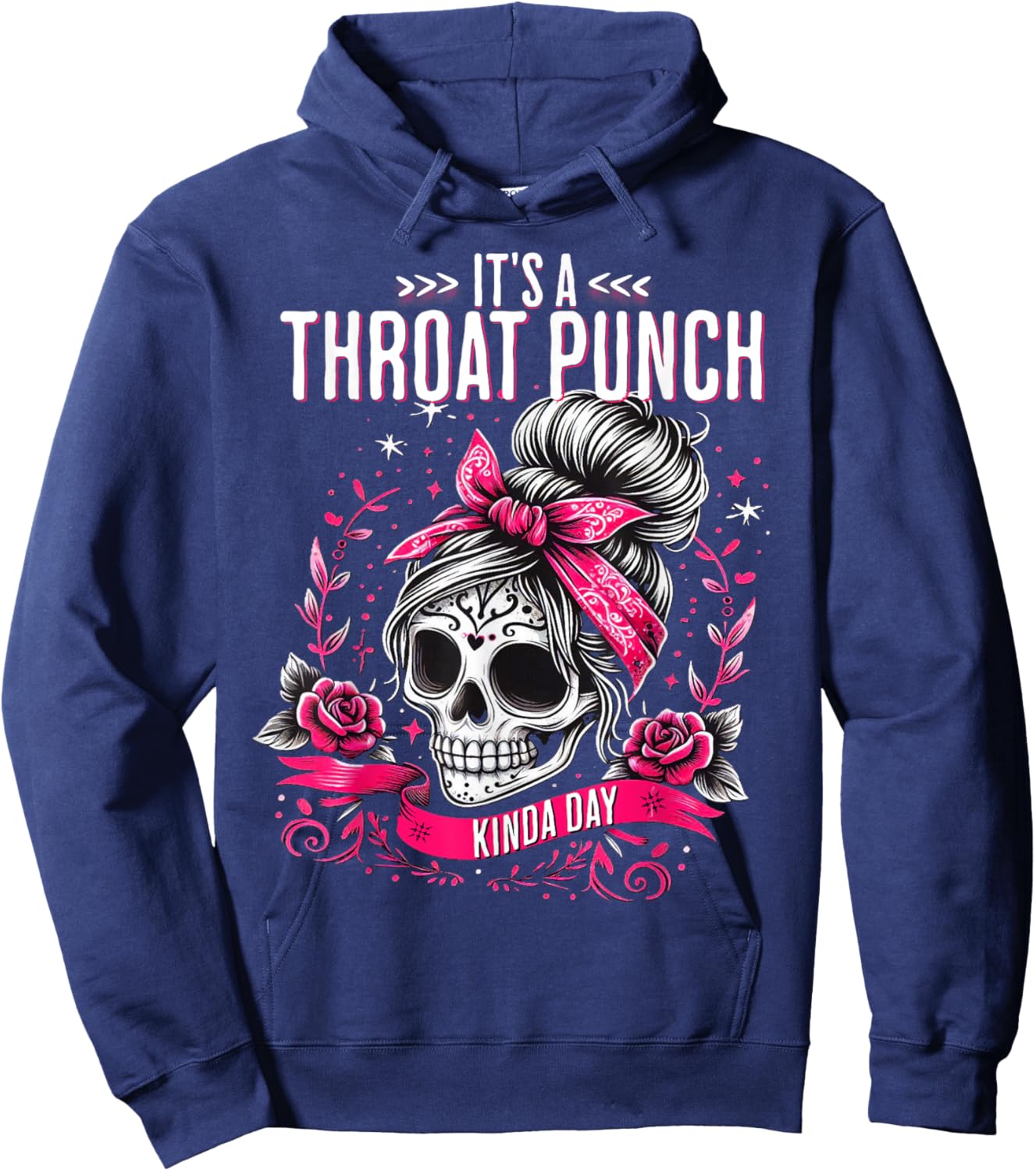 It's A Throat Punch Kind Of Day Floral Skeleton Women's Hoodie - Hoodie | Navy