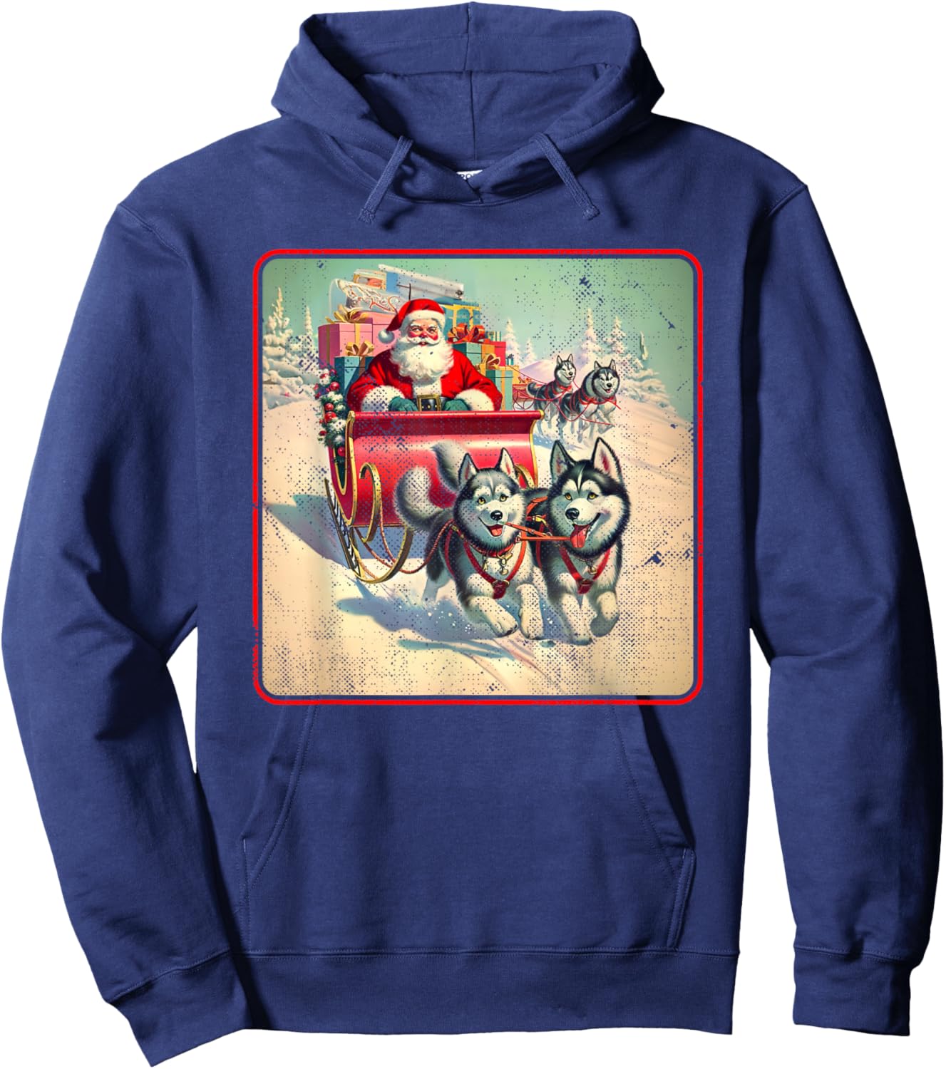 Siberian Husky Family Christmas Huskies Pulling Santa Sleigh Hoodie - Hoodie | Navy