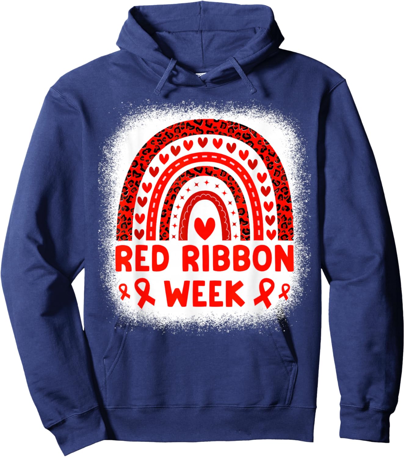 Red Ribbon Week Awareness Rainbow Men Women Kids Red Ribbon Hoodie - Hoodie | Navy