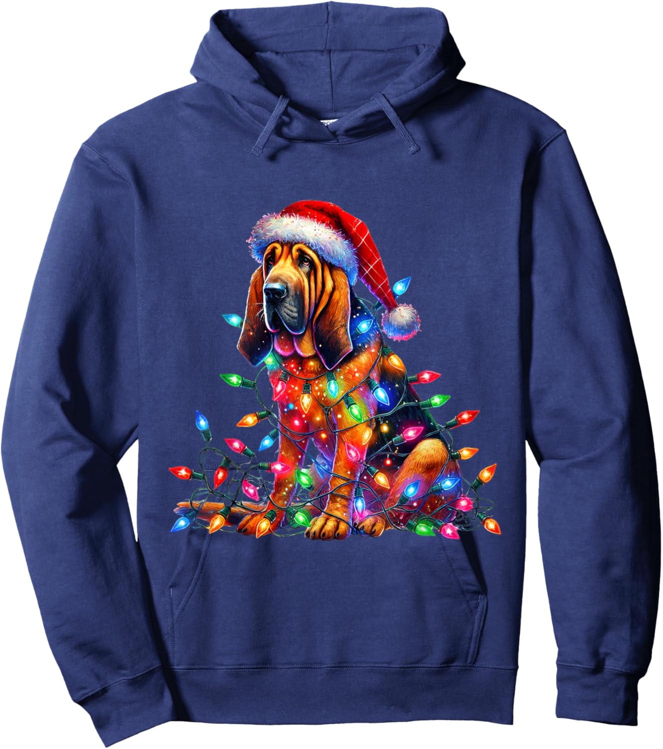 Bloodhound Christmas Lights Santa Hat Dog Lover Women Hoodie - Hoodie | Navy