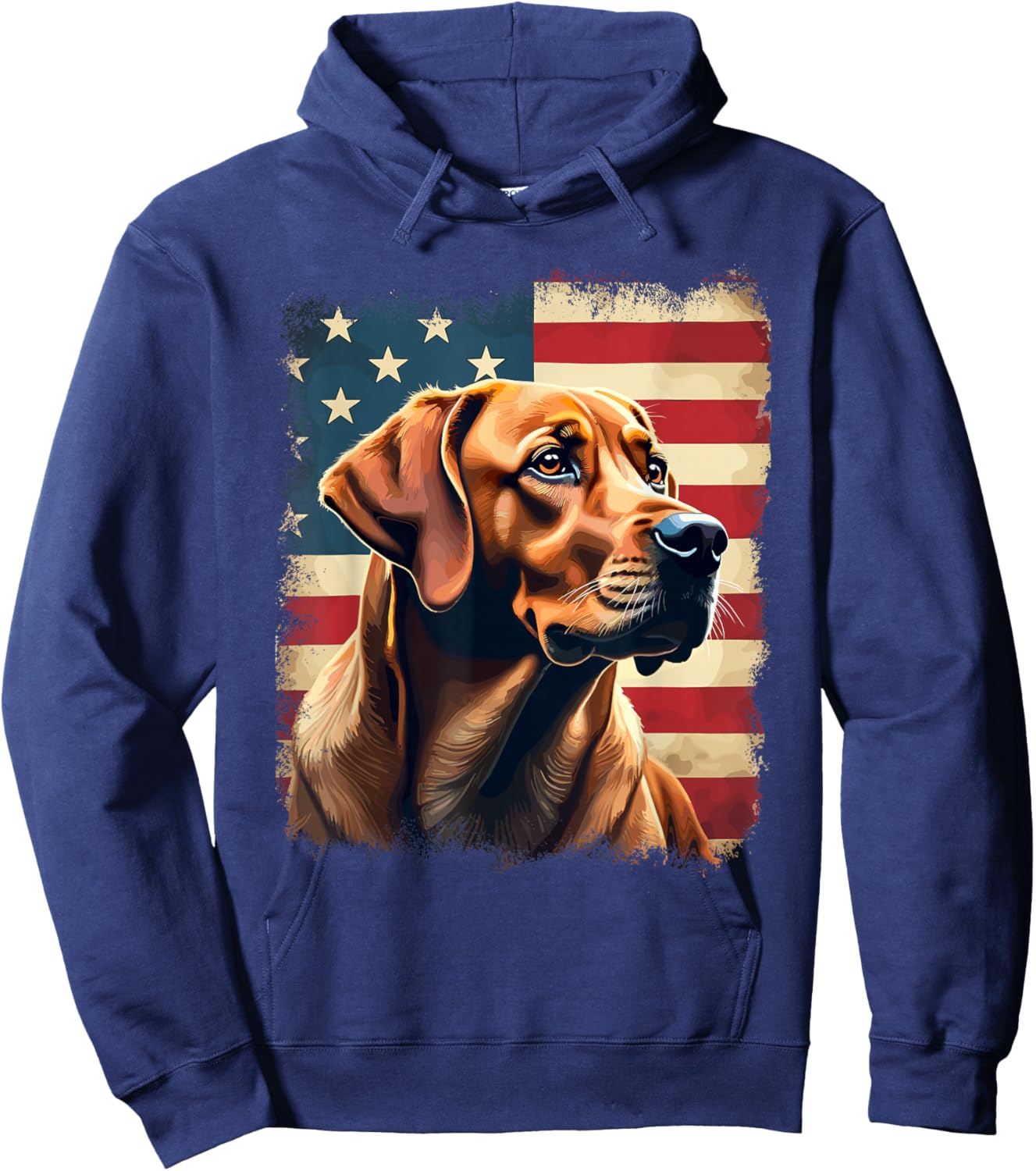 Labrador Retriever | Fox Red Labrador & American Flag Hoodie - Hoodie | Navy
