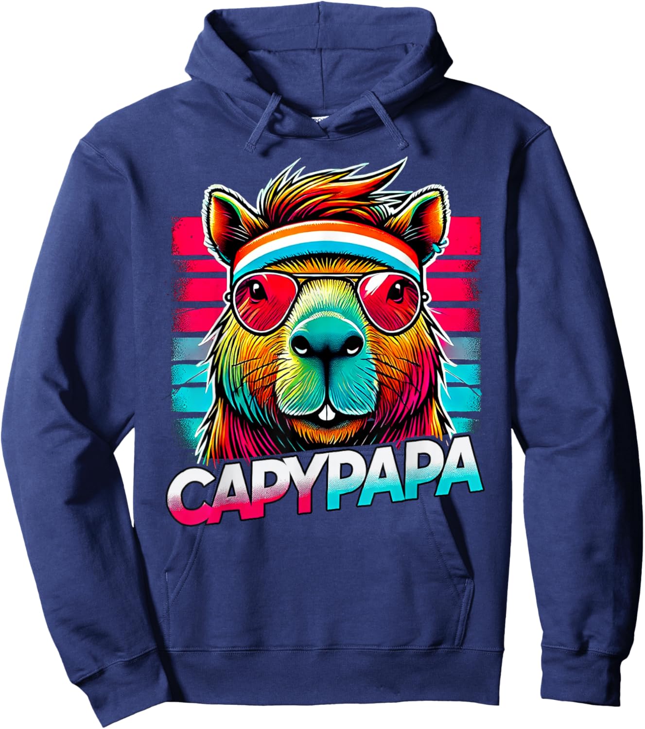 Capypapa - Capybara Papa Retro Disco Workout Father's Day Hoodie - Hoodie | Navy