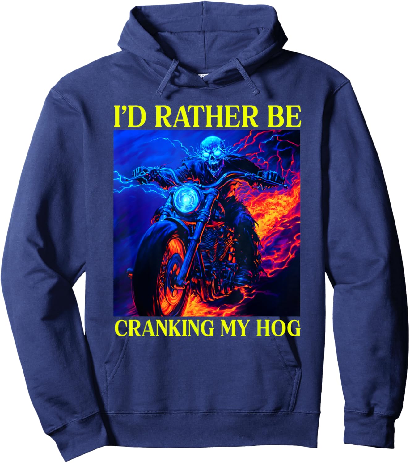 I'd Rather Be Cranking My Hog Motorcycle Skeleton Hoodie - Hoodie | Navy
