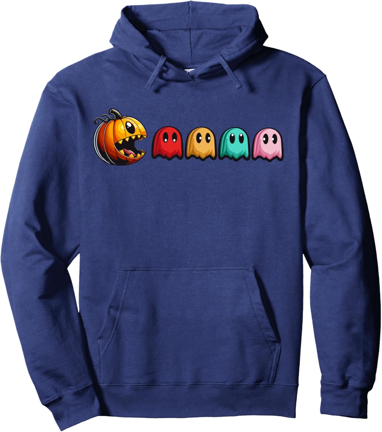 Halloween Pumpkin vs. Ghosts Retro Video Game Hoodie - Hoodie | Navy