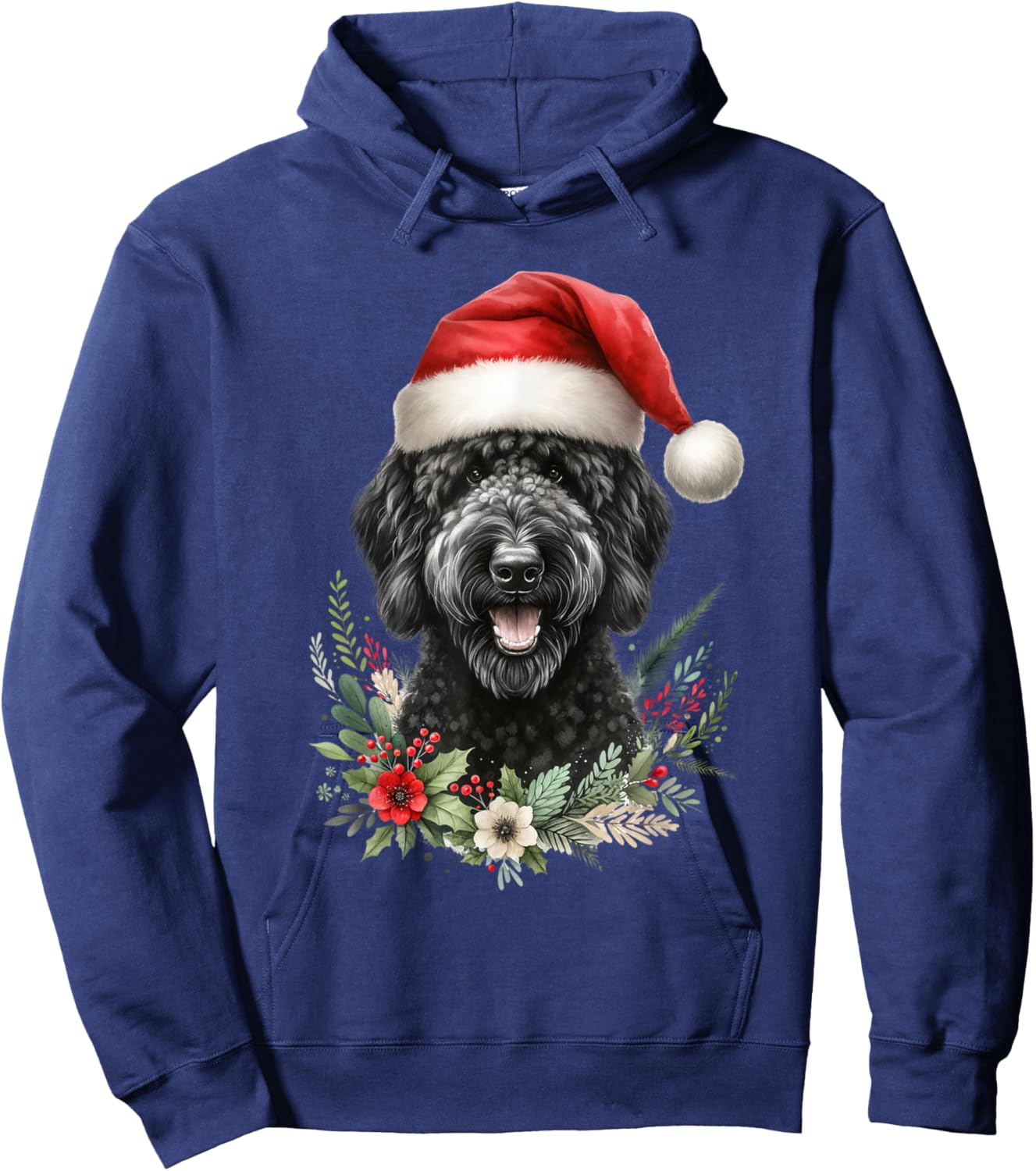 Christmas Black Labradoodle Dog Watercolor Artwork Hoodie - Hoodie | Navy