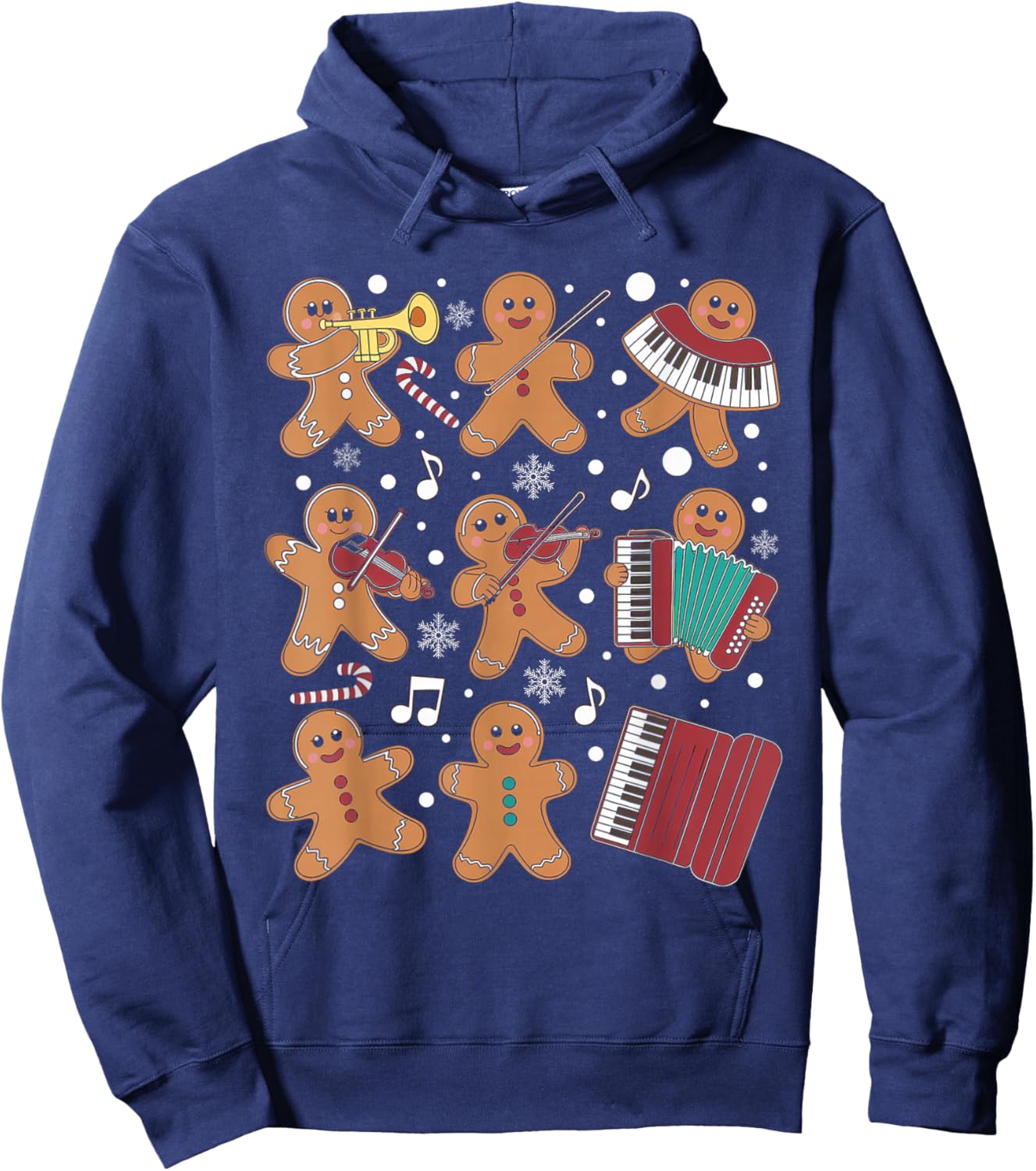 Christmas Musician Gingerbread Playing Musical Instruments Hoodie - Hoodie | Navy
