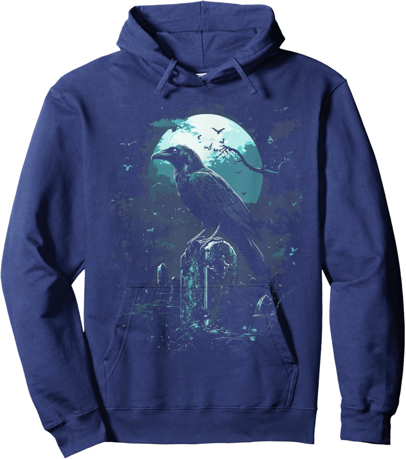 Halloween theme Gothic raven Spooky graveyard Raven Bird Gothic Raven art Cemetery Fantasy Hoodie - Hoodie | Navy