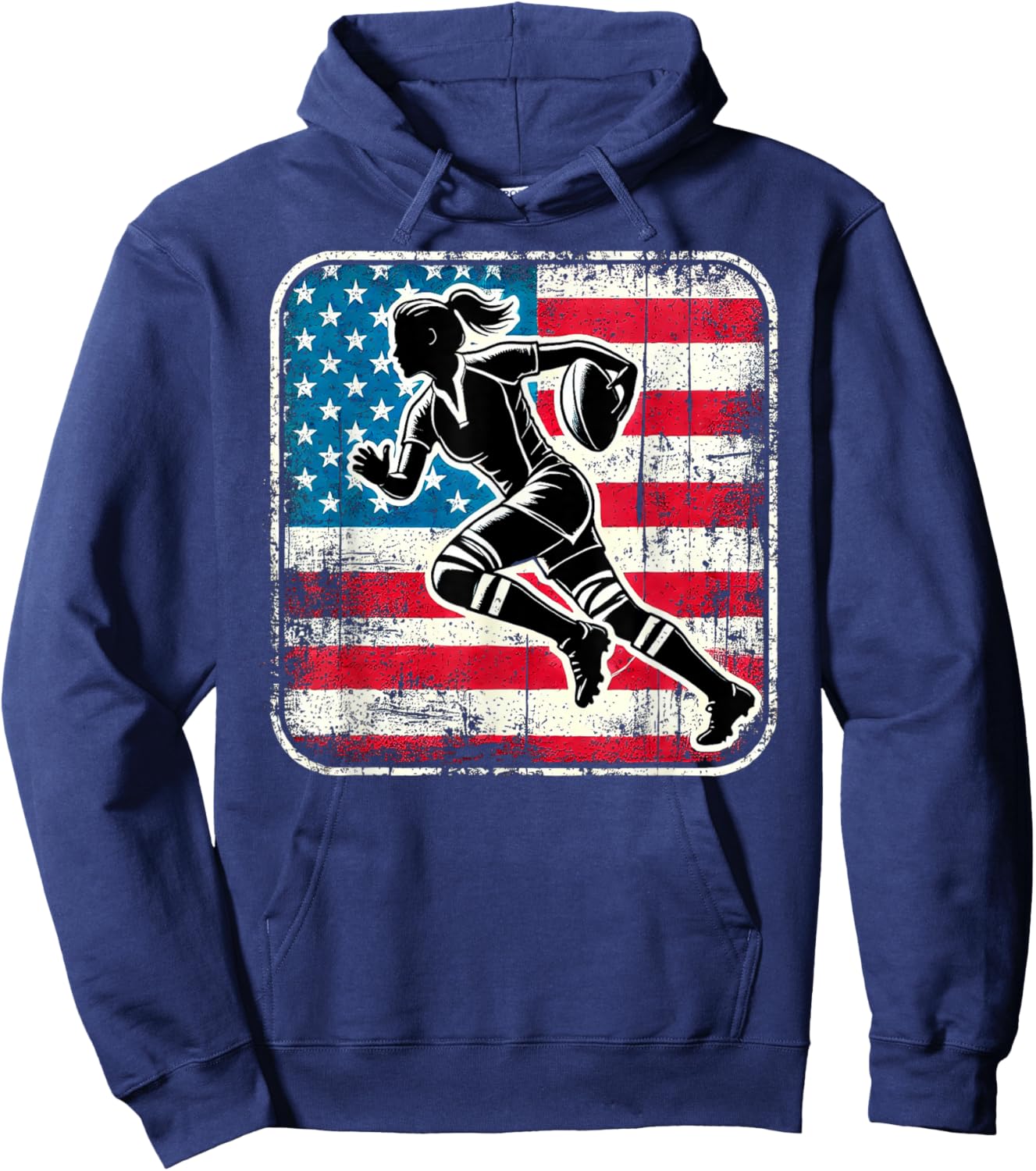 AMERICAN RUGBY Player Woman Flag USA United States Hoodie - Hoodie | Navy