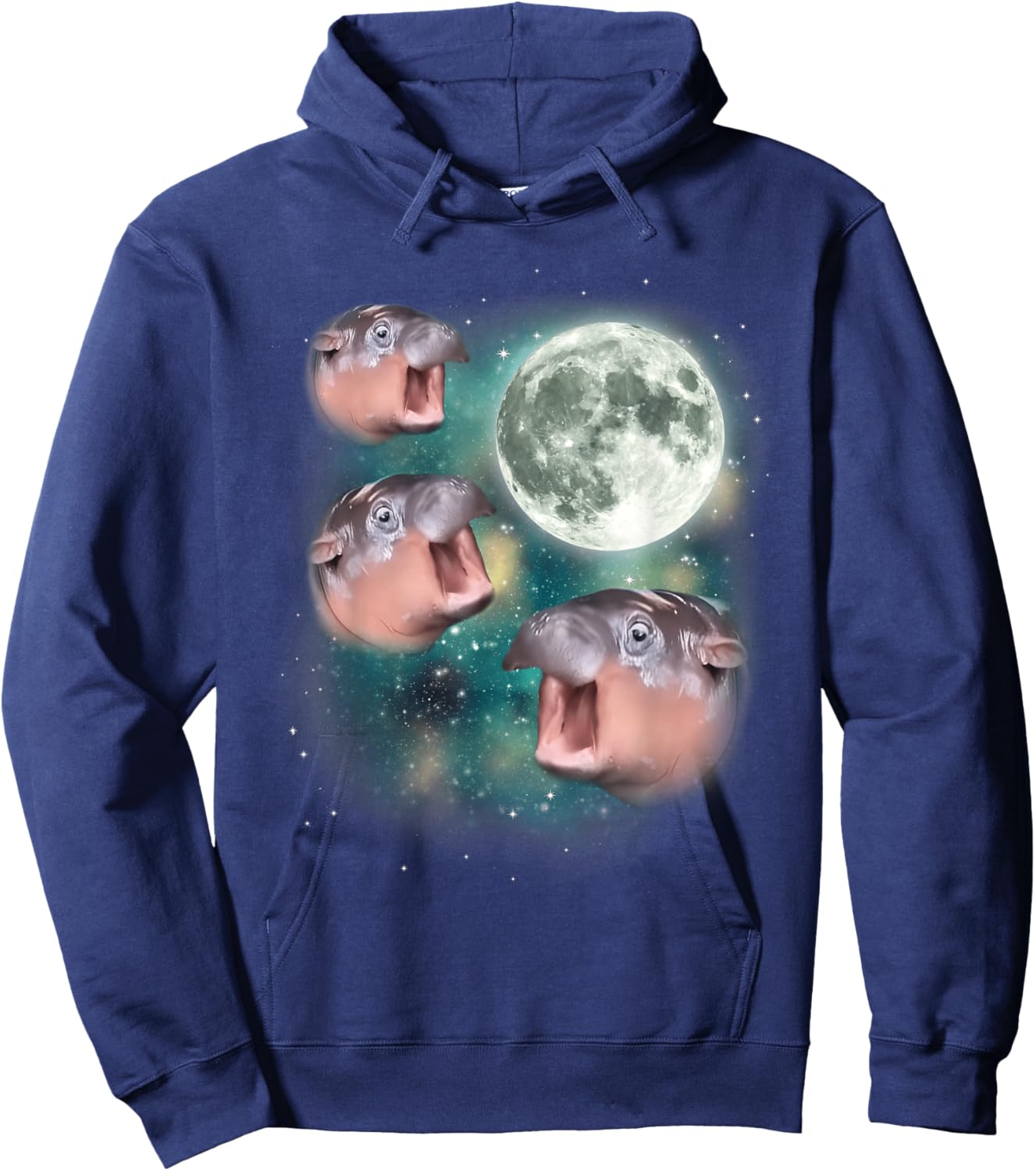 3 Moon-Deng | Baby Hippo Meme Funny Cute Hippopotamus Animal Hoodie - Hoodie | Navy
