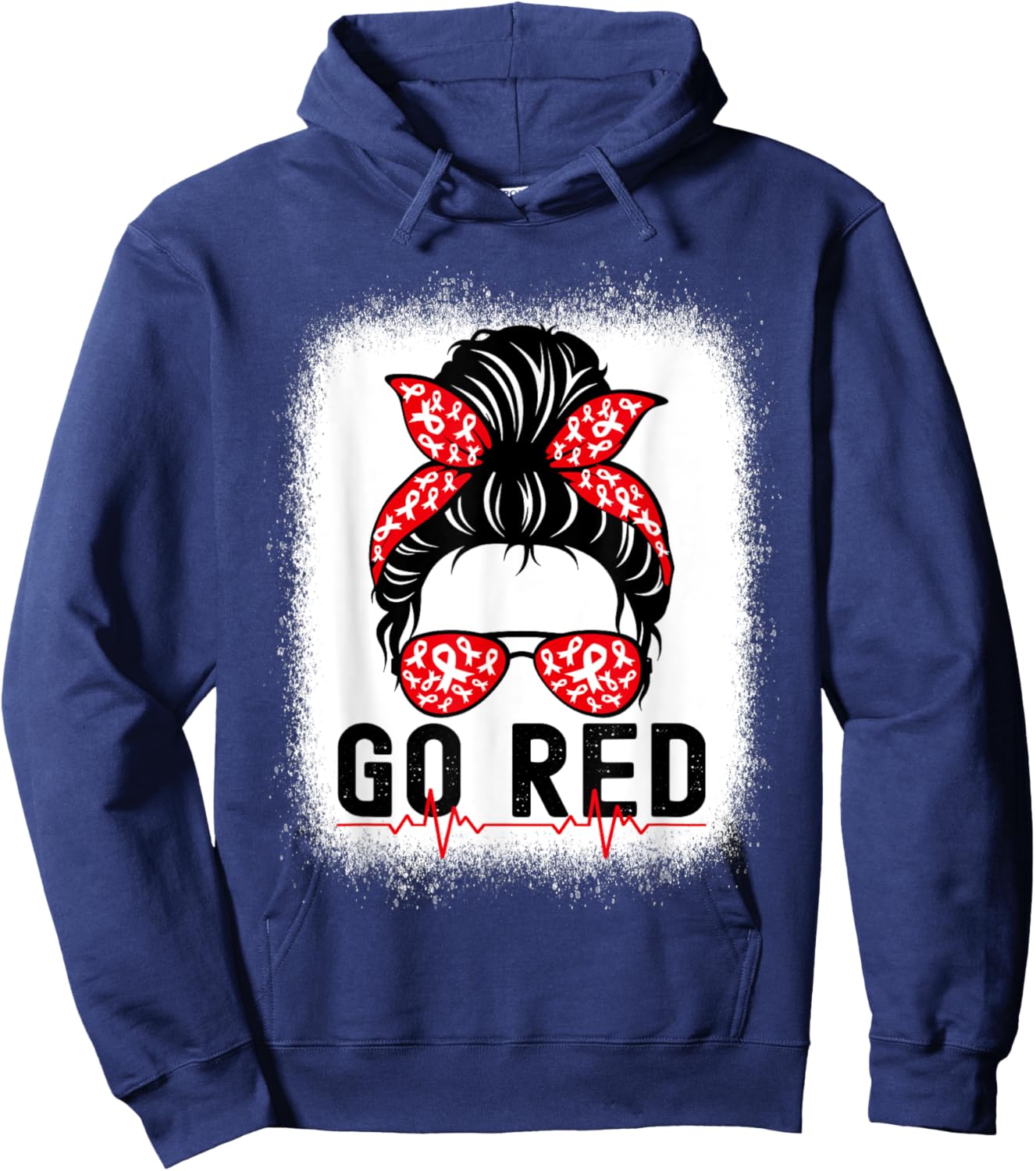 Go Red American Heart Disease Awareness Messy Bun Hoodie - Hoodie | Navy