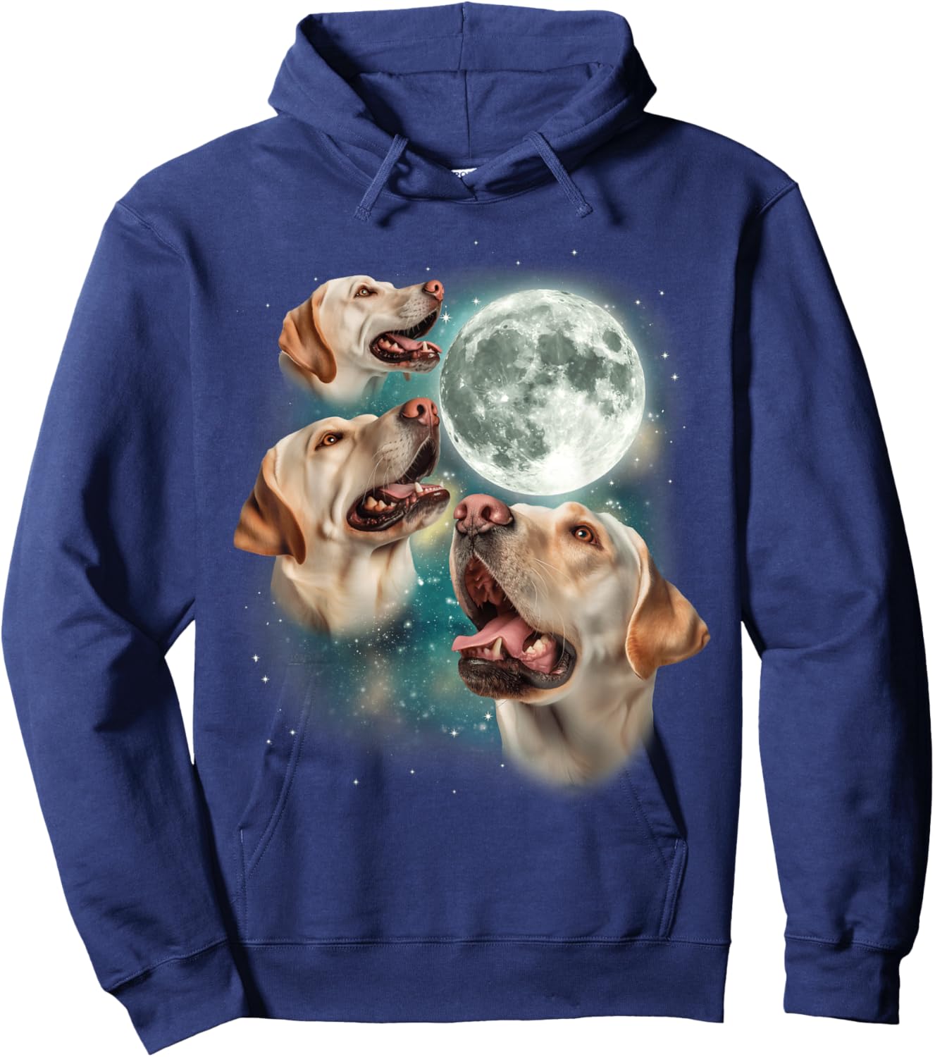 Three Labrador Retriever Moon | 3 Dogs Howling Moon Meme Hoodie - Hoodie | Navy