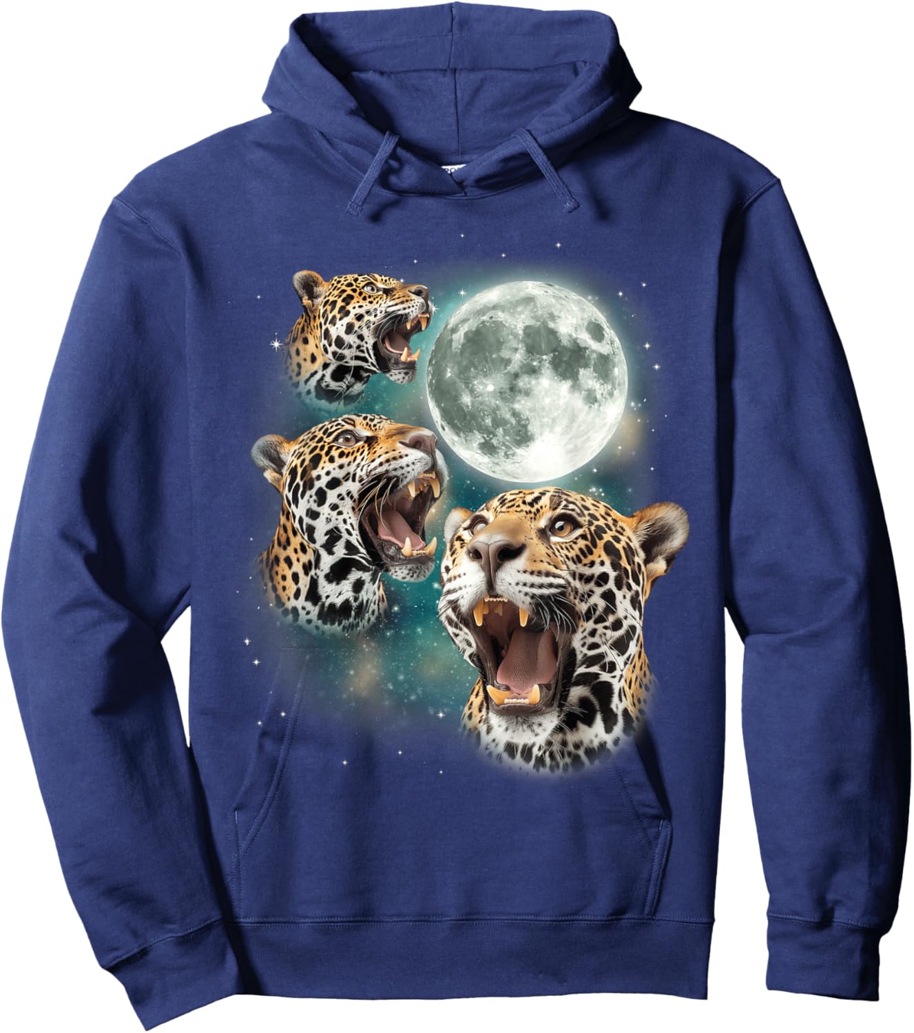 Three Jaguar Moon | 3 Howling Big Cats Forest Animal Graphic Hoodie - Hoodie | Navy