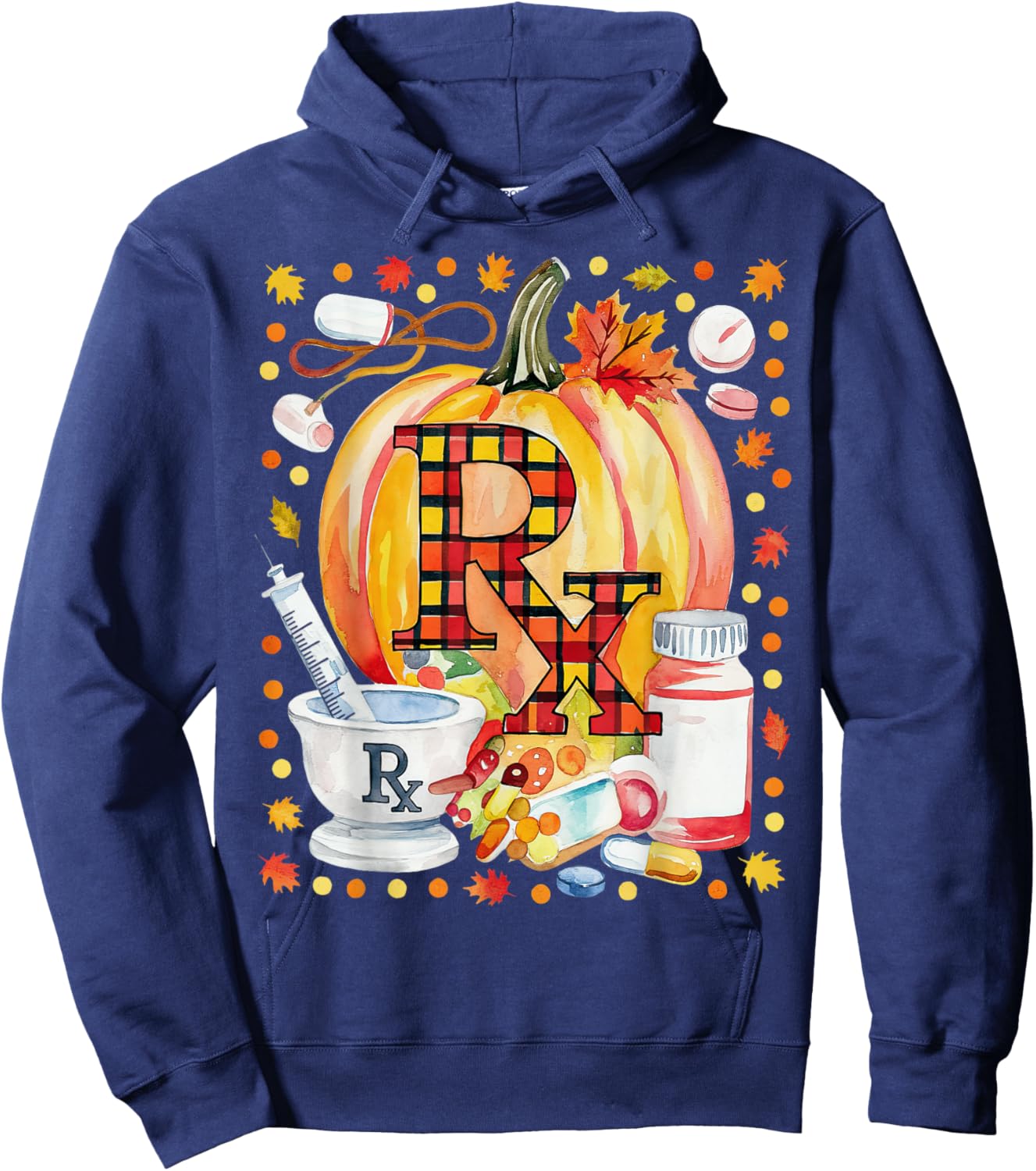 CPhT Pharmacy Technician Fall Autumn Leaves Pumpkin Season Hoodie - Hoodie | Navy
